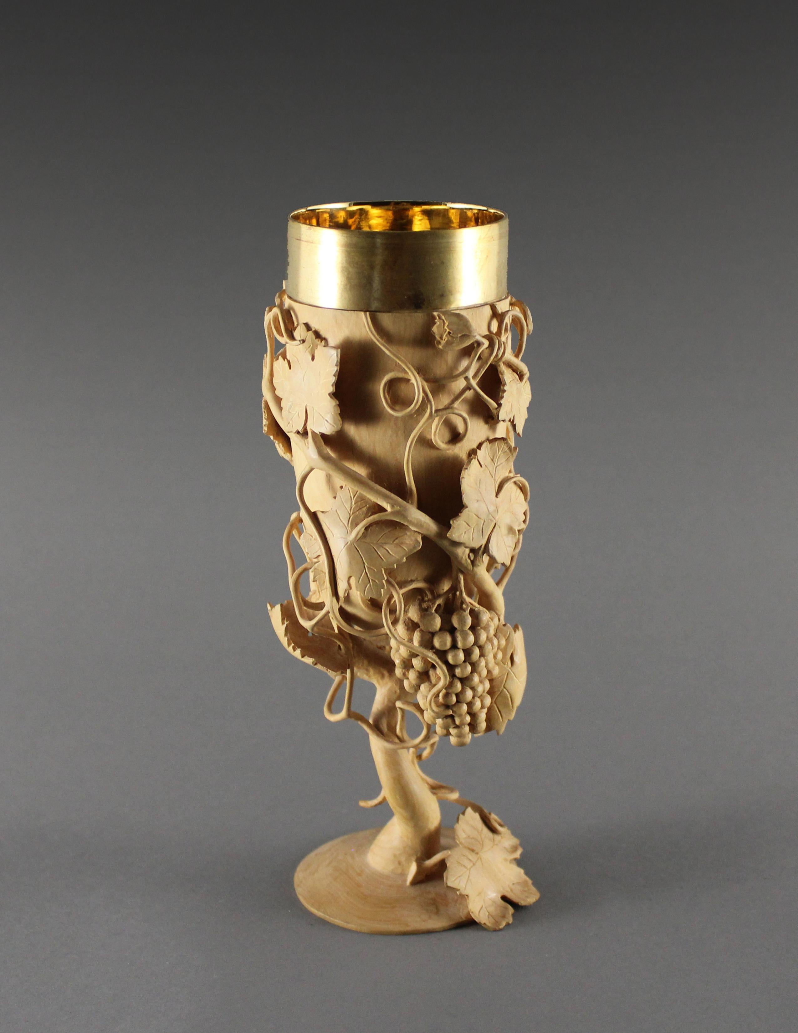 Turned Wine Goblet by Nairi Safaryan - Boxwood, Gold Plated Silver  For Sale