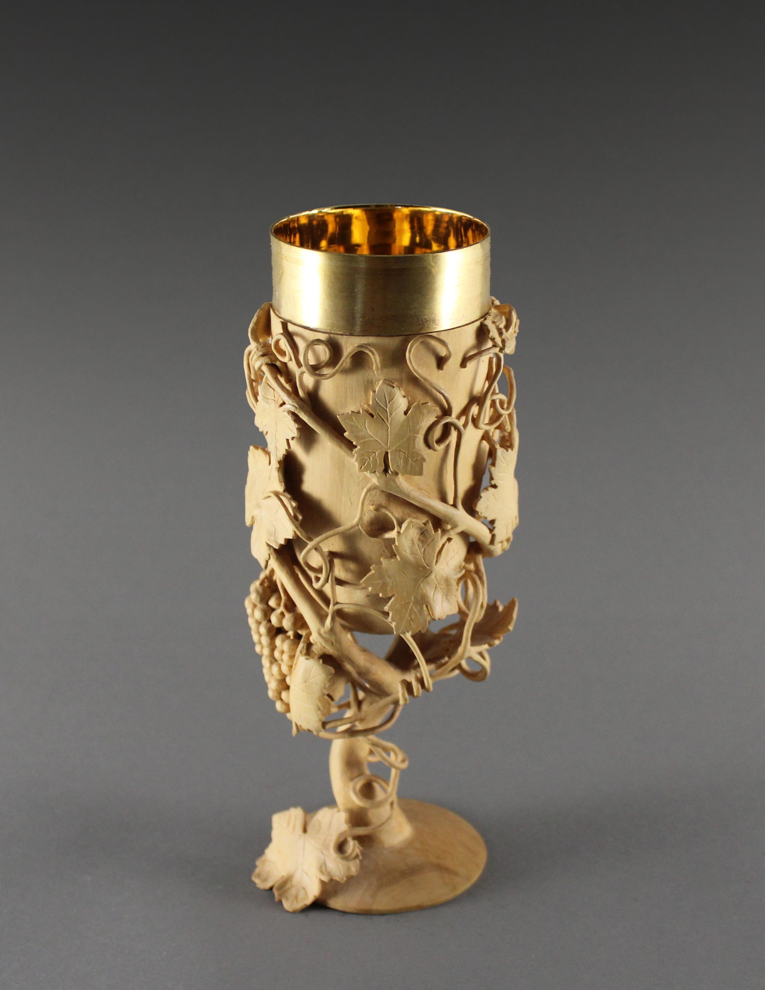 Wine Goblet by Nairi Safaryan - Boxwood, Gold Plated Silver  In New Condition For Sale In Santa Clarita, CA