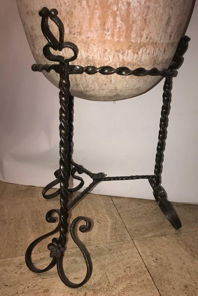 Early 20th Century Wine Jar with Forged Iron Base For Sale