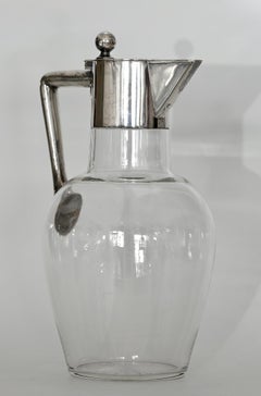 Wine or Water Carafe Glass Silver Mounted, German, 1920