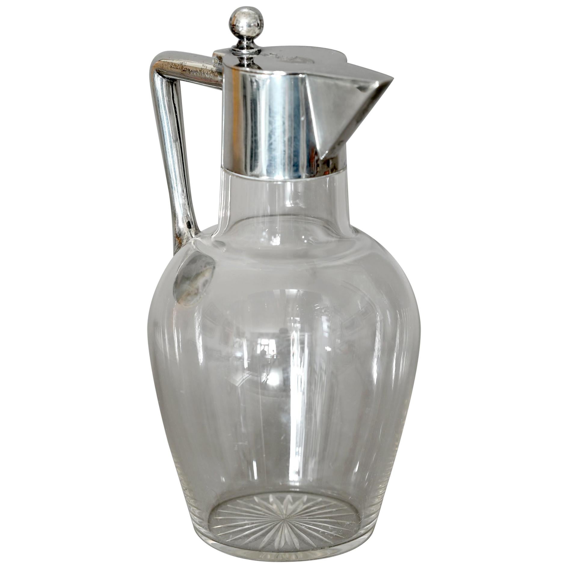 Wine or Water Carafe Glass Silver Mounted, German, 1920