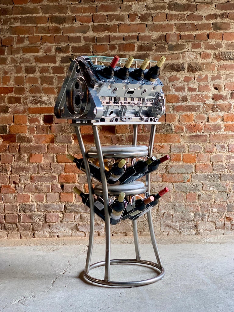 Wine Rack Twenty Bottles V8 Engine Block Steampunk Chromed Unique at