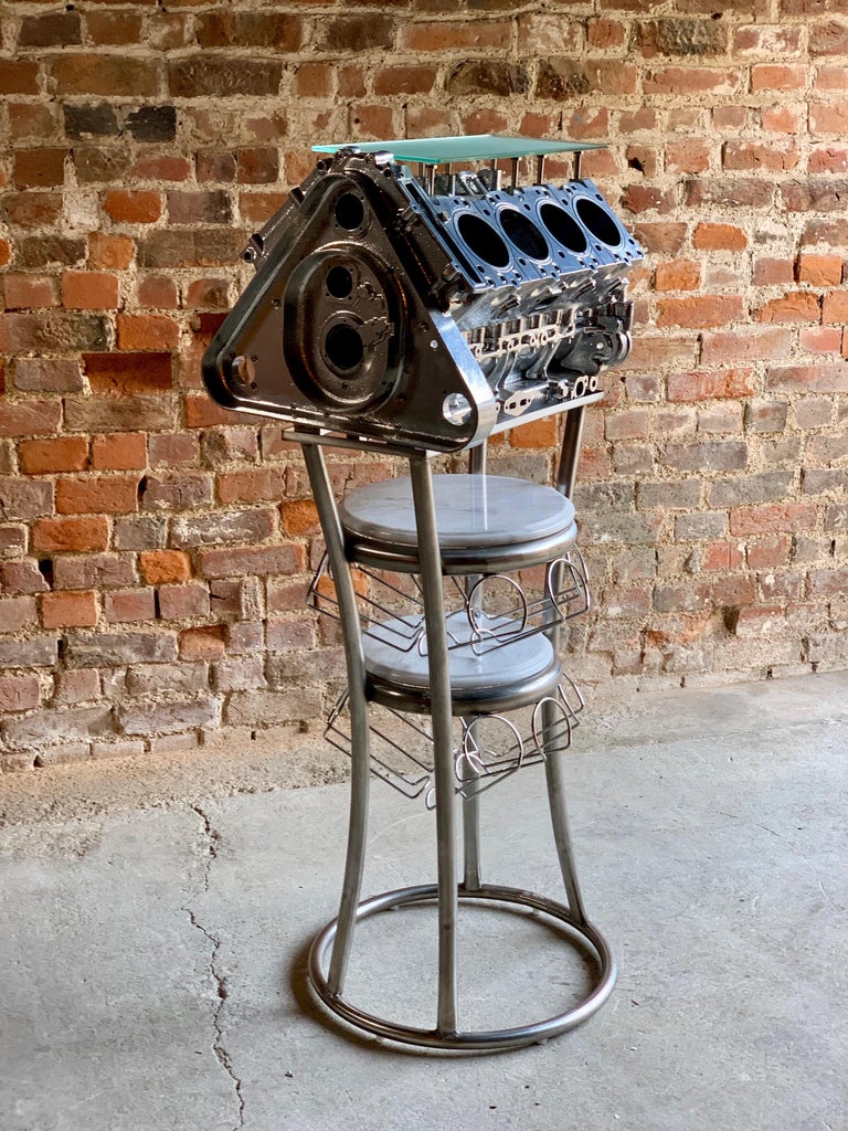 Wine Rack Twenty Bottles V8 Engine Block Steampunk Chromed Unique at