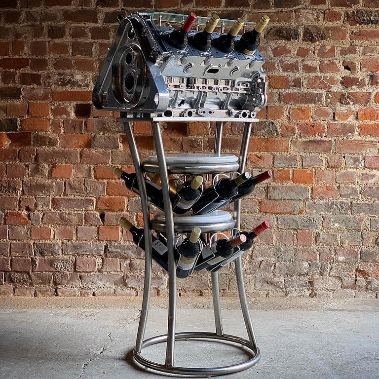 Wine Rack Twenty Bottles V8 Engine Block Steampunk Chromed Unique at