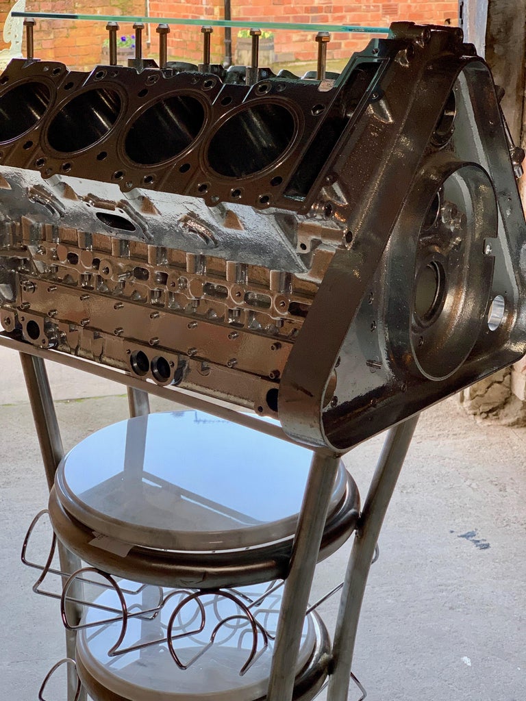 Wine Rack Twenty Bottles V8 Engine Block Steampunk Chromed Unique at