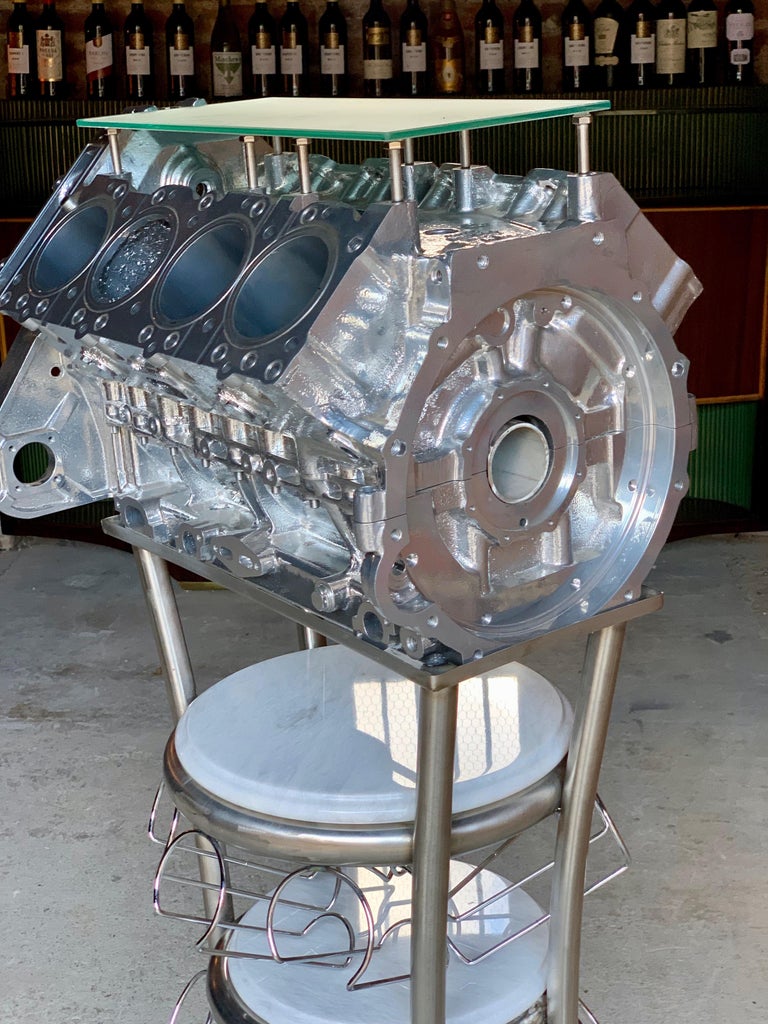 Wine Rack Twenty Bottles V8 Engine Block Steampunk Chromed Unique at