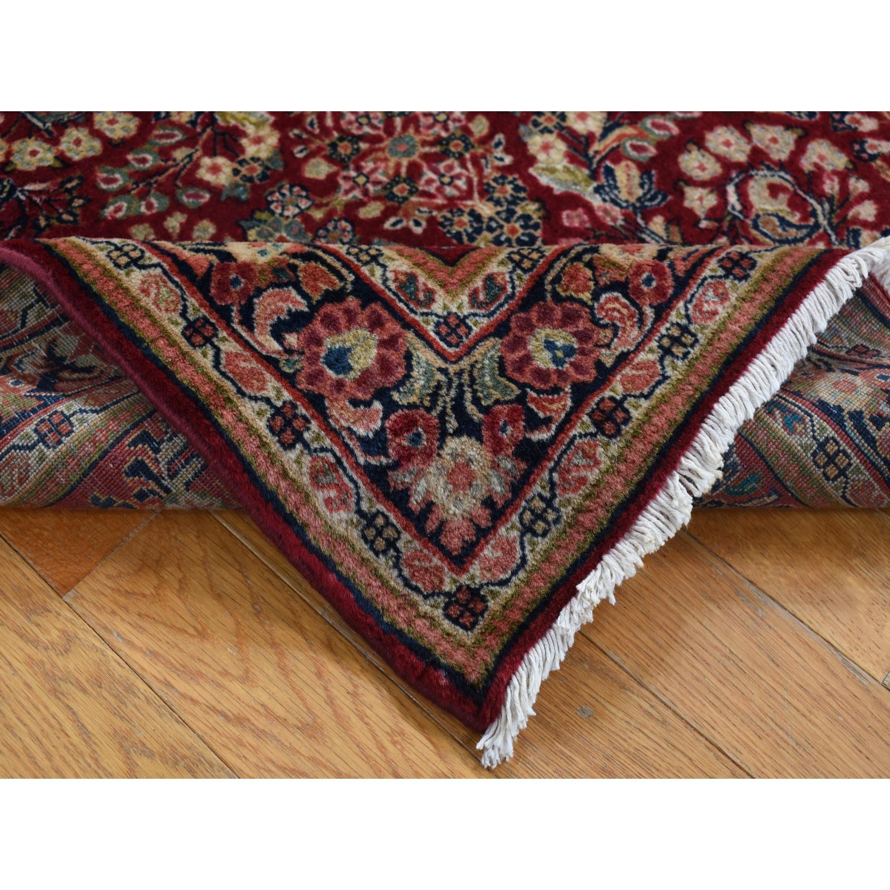 Hand-Knotted Wine Red Antique Persian Sarouk Full Pile Rare Square Size Wool Hand Knotted Rug For Sale