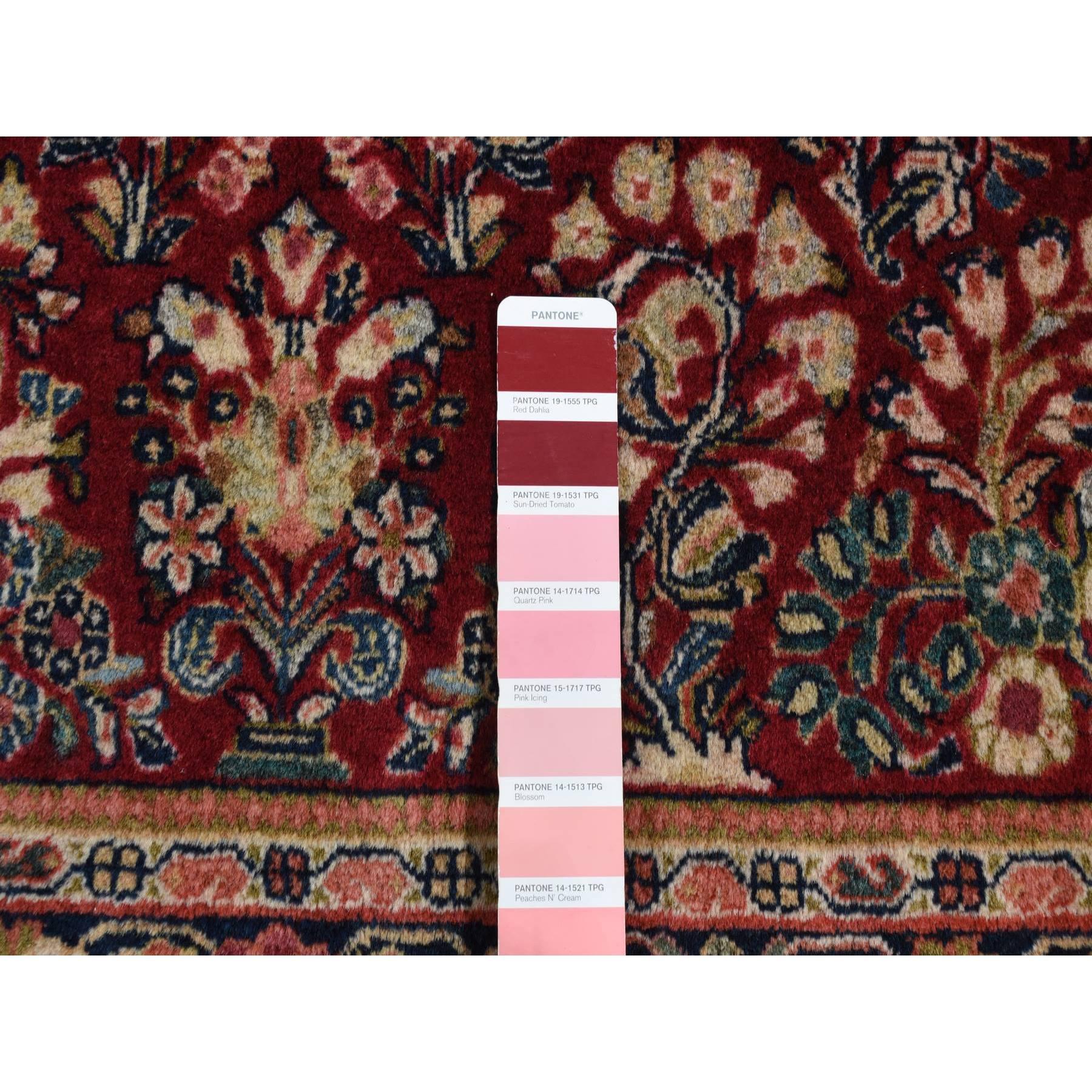 Wine Red Antique Persian Sarouk Full Pile Rare Square Size Wool Hand Knotted Rug In Good Condition For Sale In Carlstadt, NJ