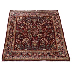 Wine Red Vintage Persian Sarouk Full Pile Rare Square Size Wool Hand Knotted Rug
