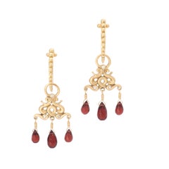 Wine Red Garnet Medusa Drop Earrings in 18 Karat Gold