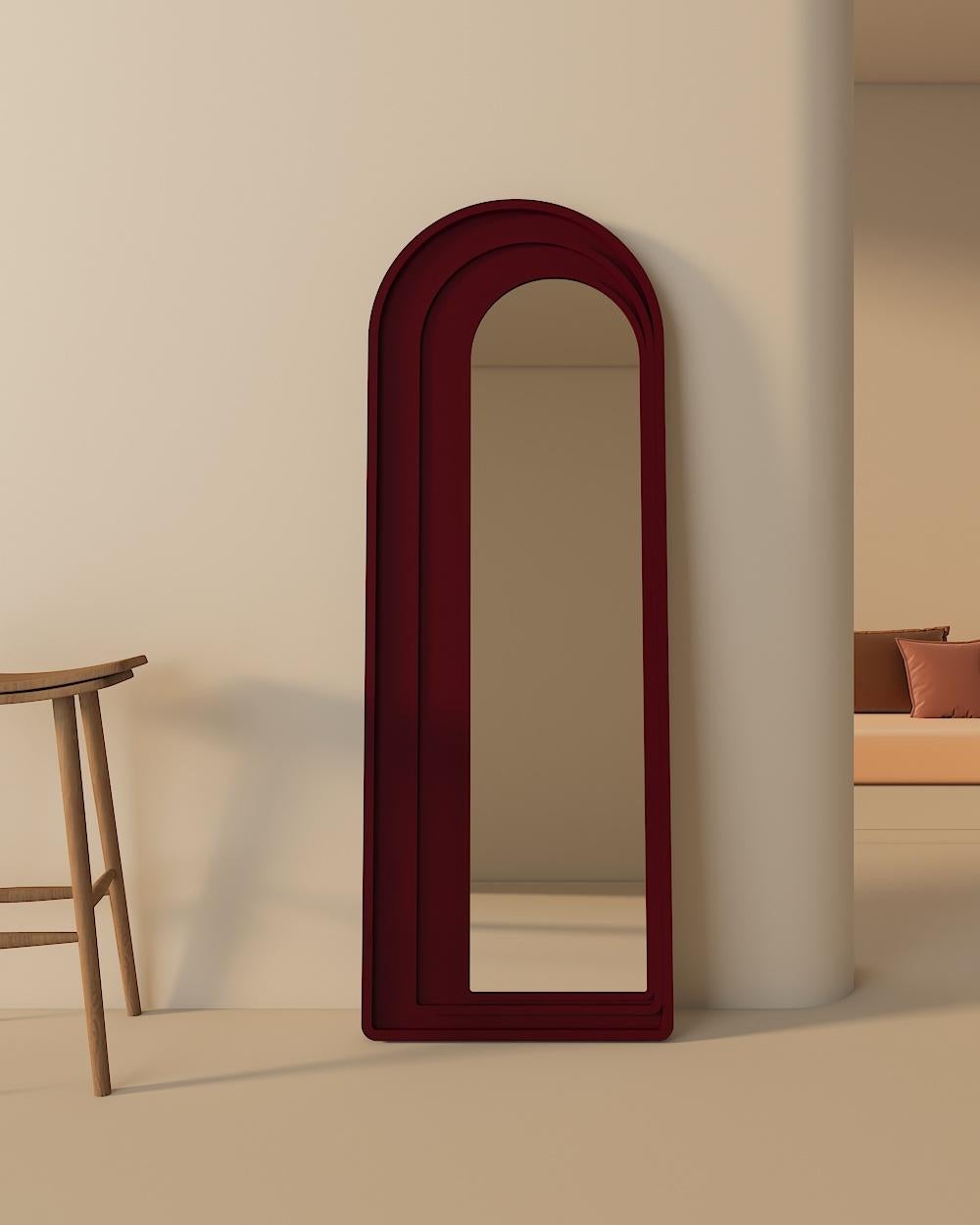 Turkish Wine Red Modernist Andalusian Style Lacquered Mirror For Sale