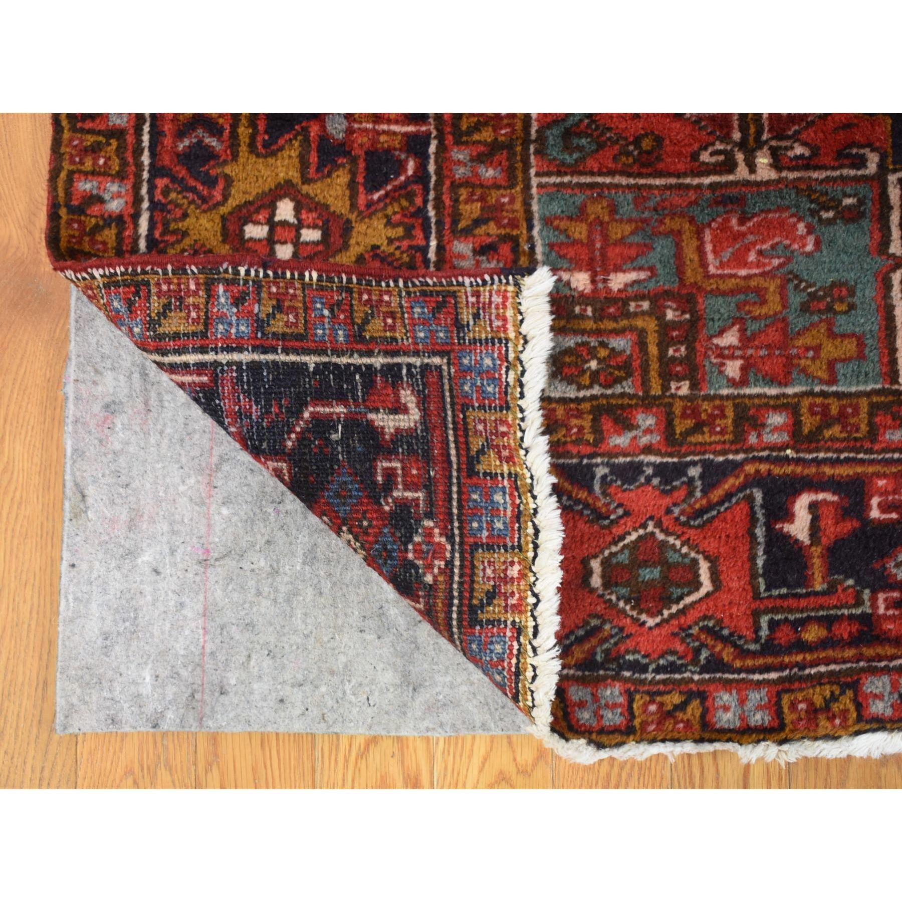 Wine Red, Semi Antique Persian Heriz, Medallion Design, Wool Hand Knotted Rug In Good Condition In Carlstadt, NJ