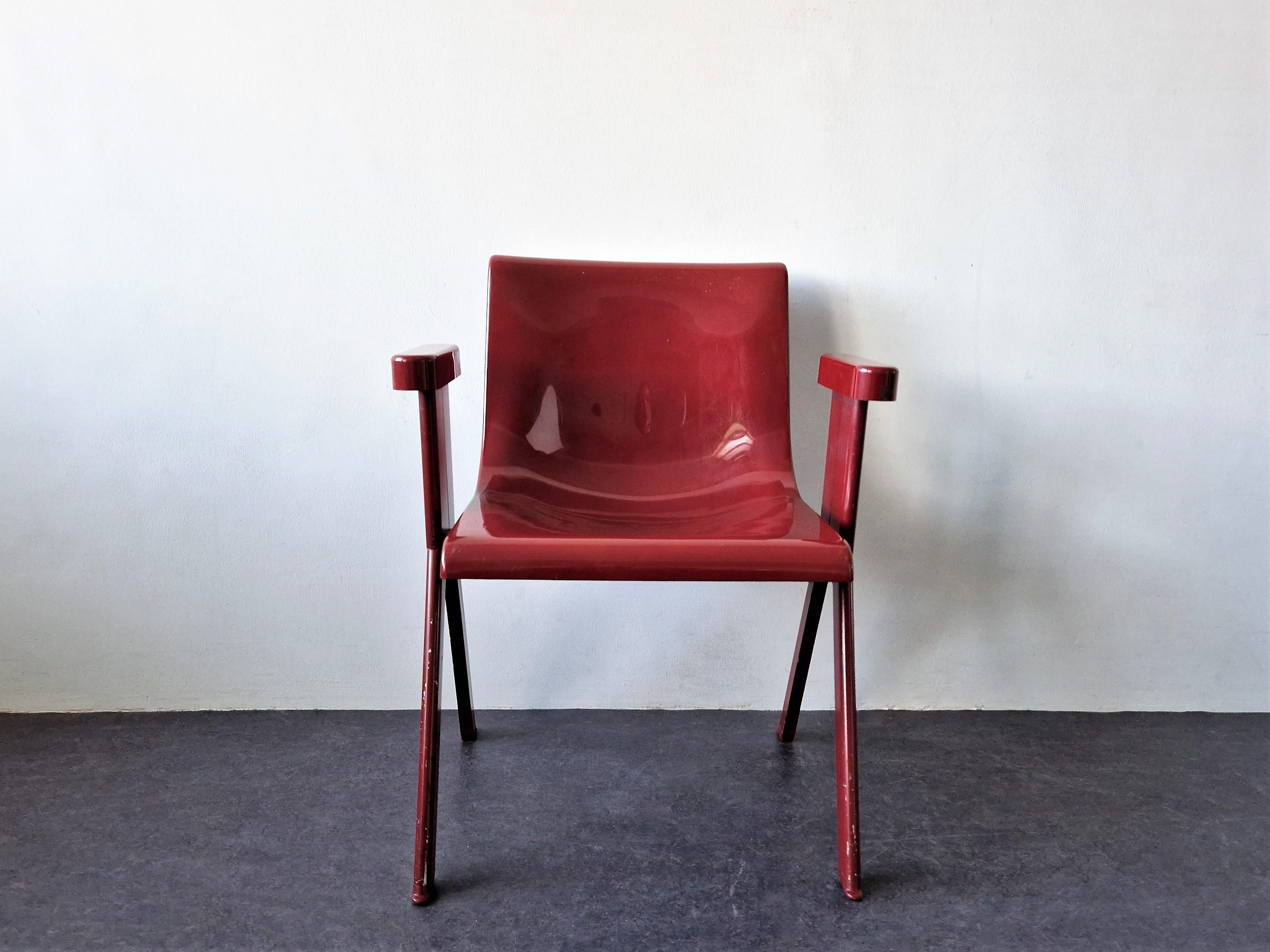 Mid-Century Modern Wine Red Synthesis 45 Armchair by Ettore Sottsass for Olivetti, Italy 1970's