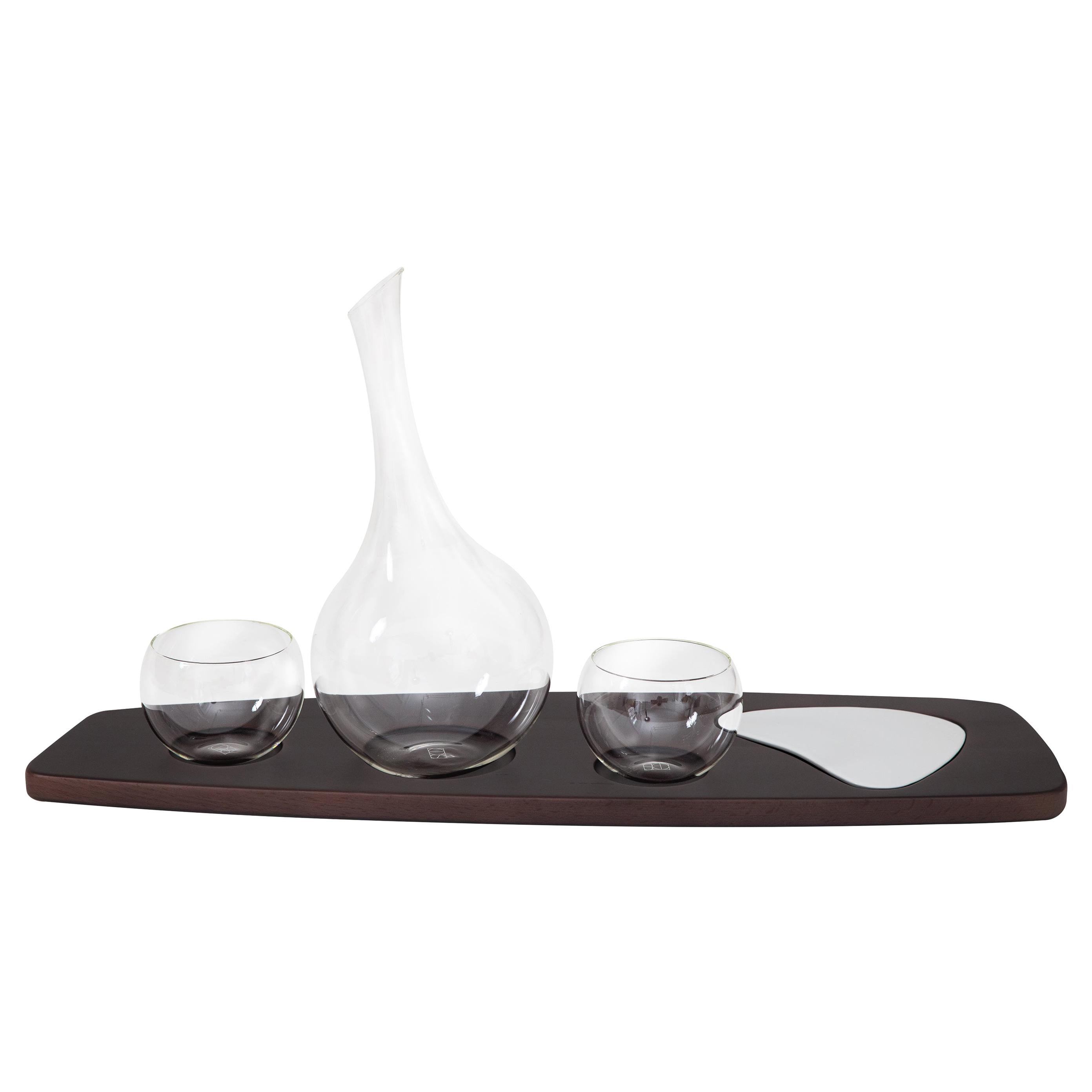 Carafe and set of glasses on a beech wooden tray from SoShiro Pok collection For Sale