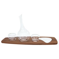 Carafe and set of glasses on a walnut wooden tray from SoShiro Pok collection