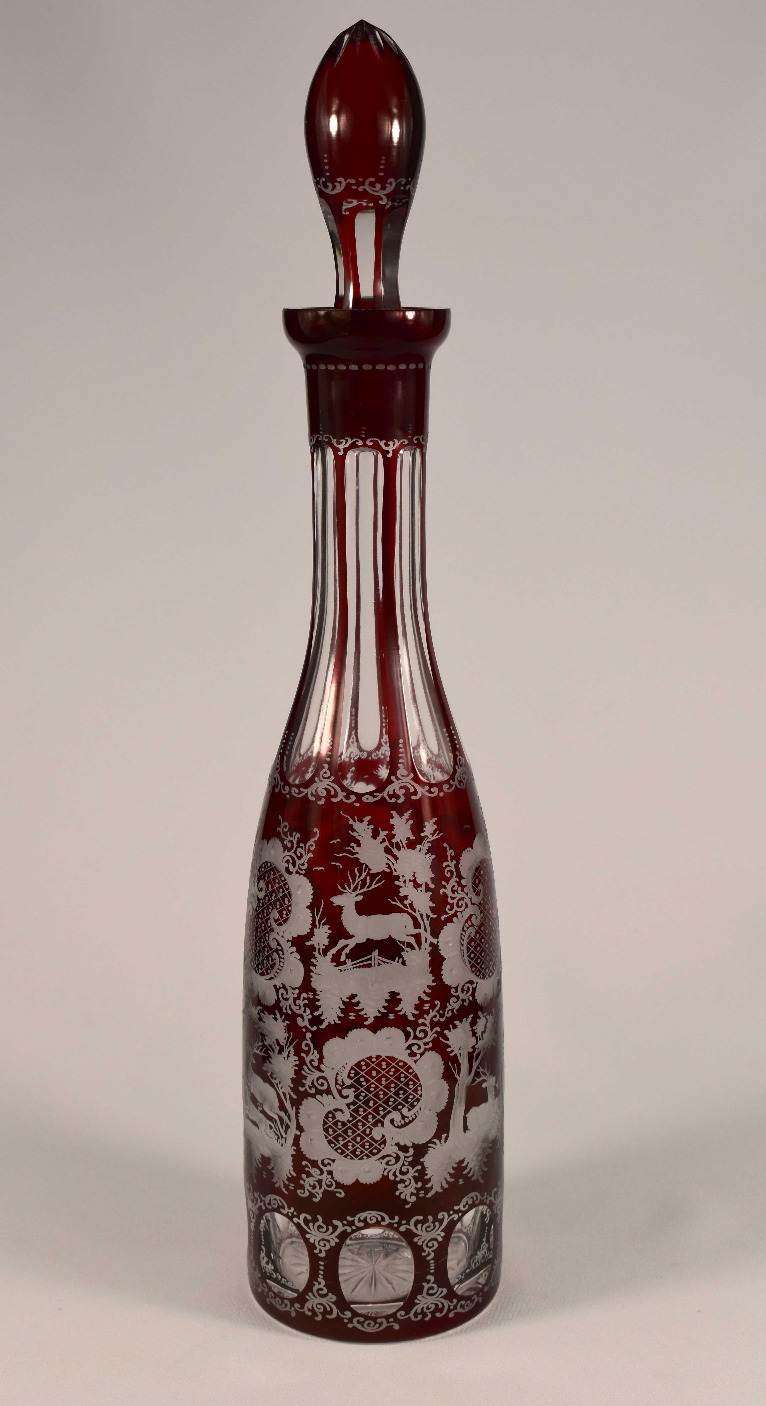 Fait main Service à vin, carafe et gobelets, verre de Bohème Egermann vers 1900 en vente