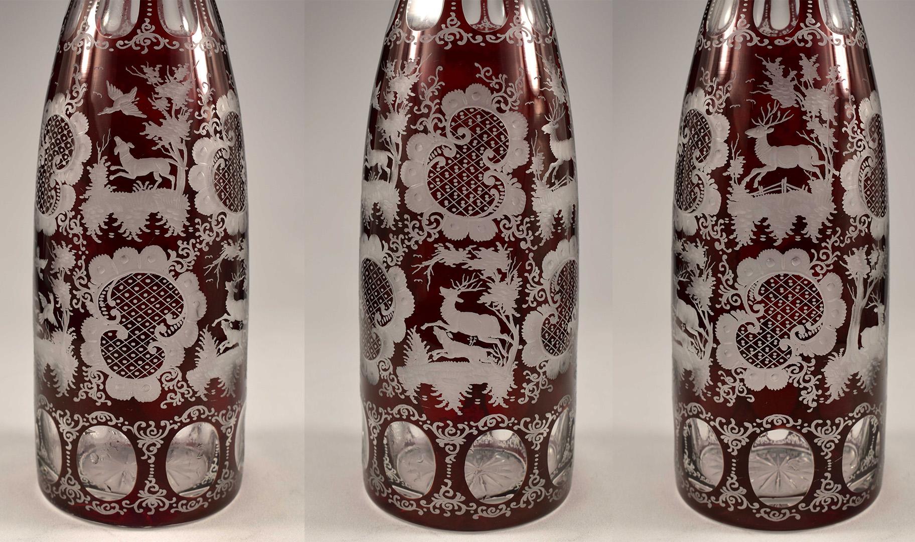 Service à vin, carafe et gobelets, verre de Bohème Egermann vers 1900 Bon état - En vente à Nový Bor, CZ