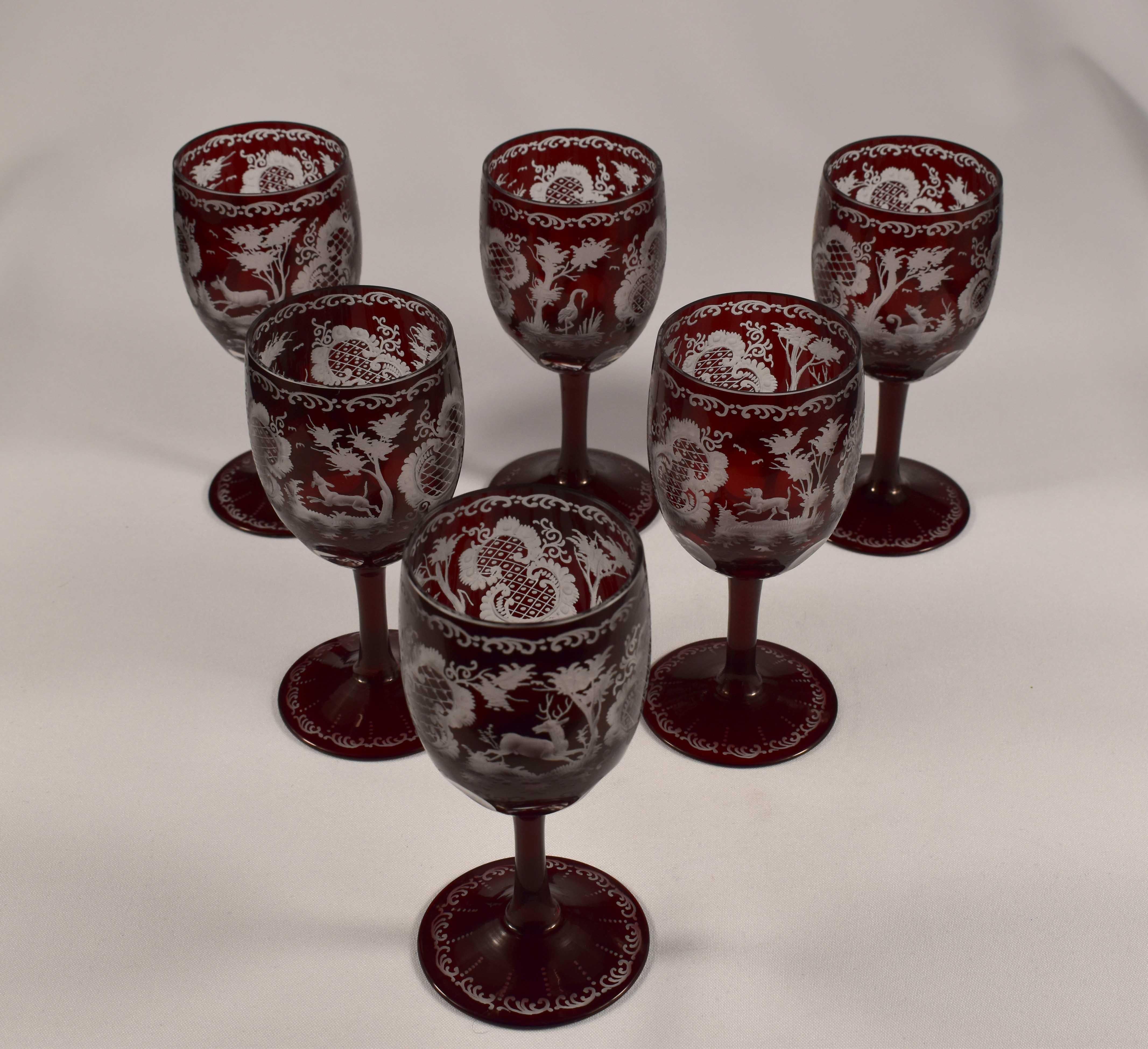 Service à vin, carafe et gobelets, verre de Bohème Egermann vers 1900 en vente 1
