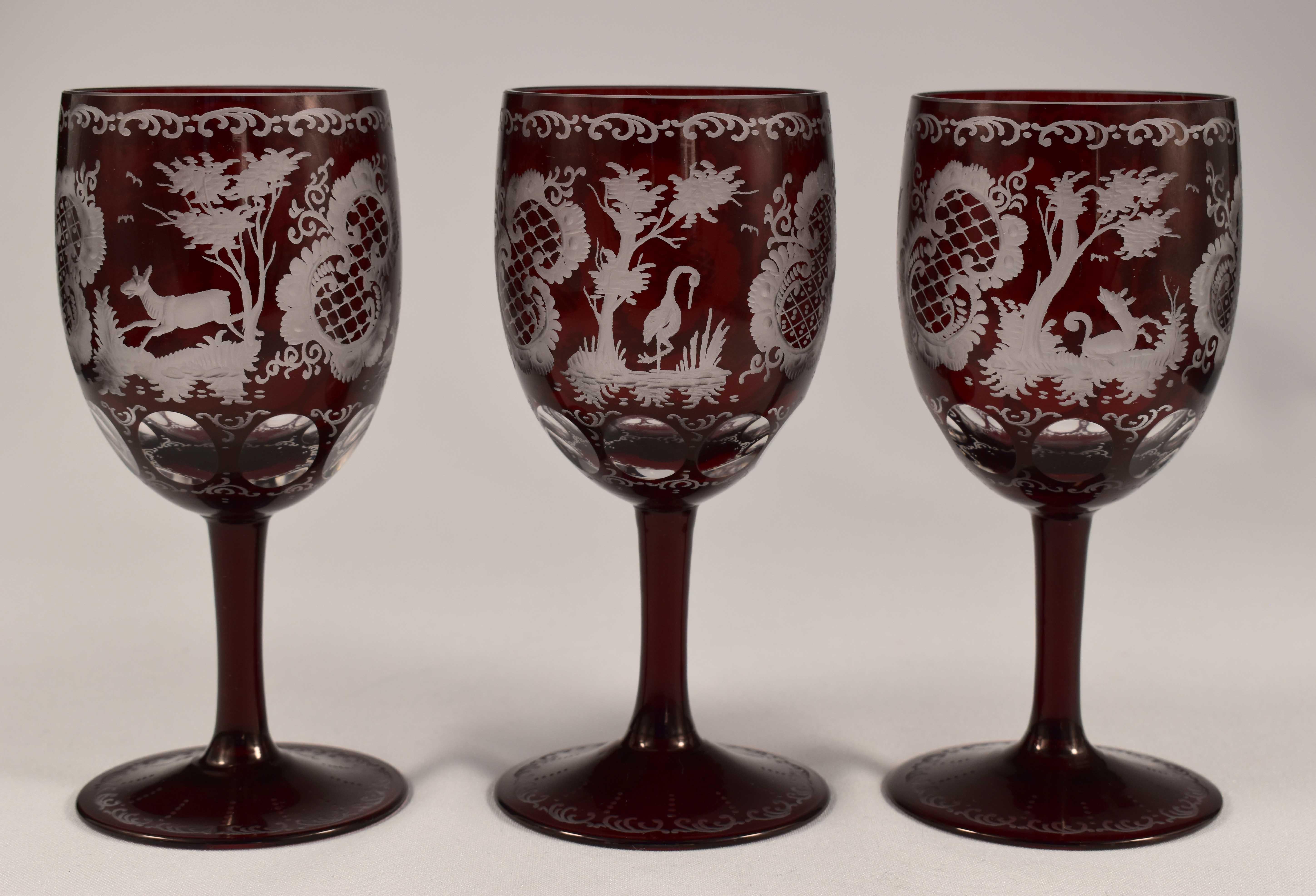 20th Century Wine Set, Carafe and Goblets, Bohemian Glass Egermann Around 1900 For Sale