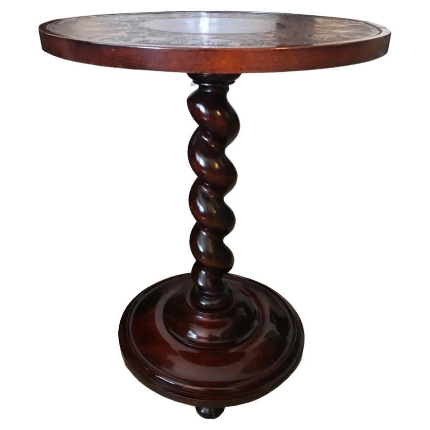 Wine Table Barley Twist Leg Upper Part Is Embossed Leather, Spain