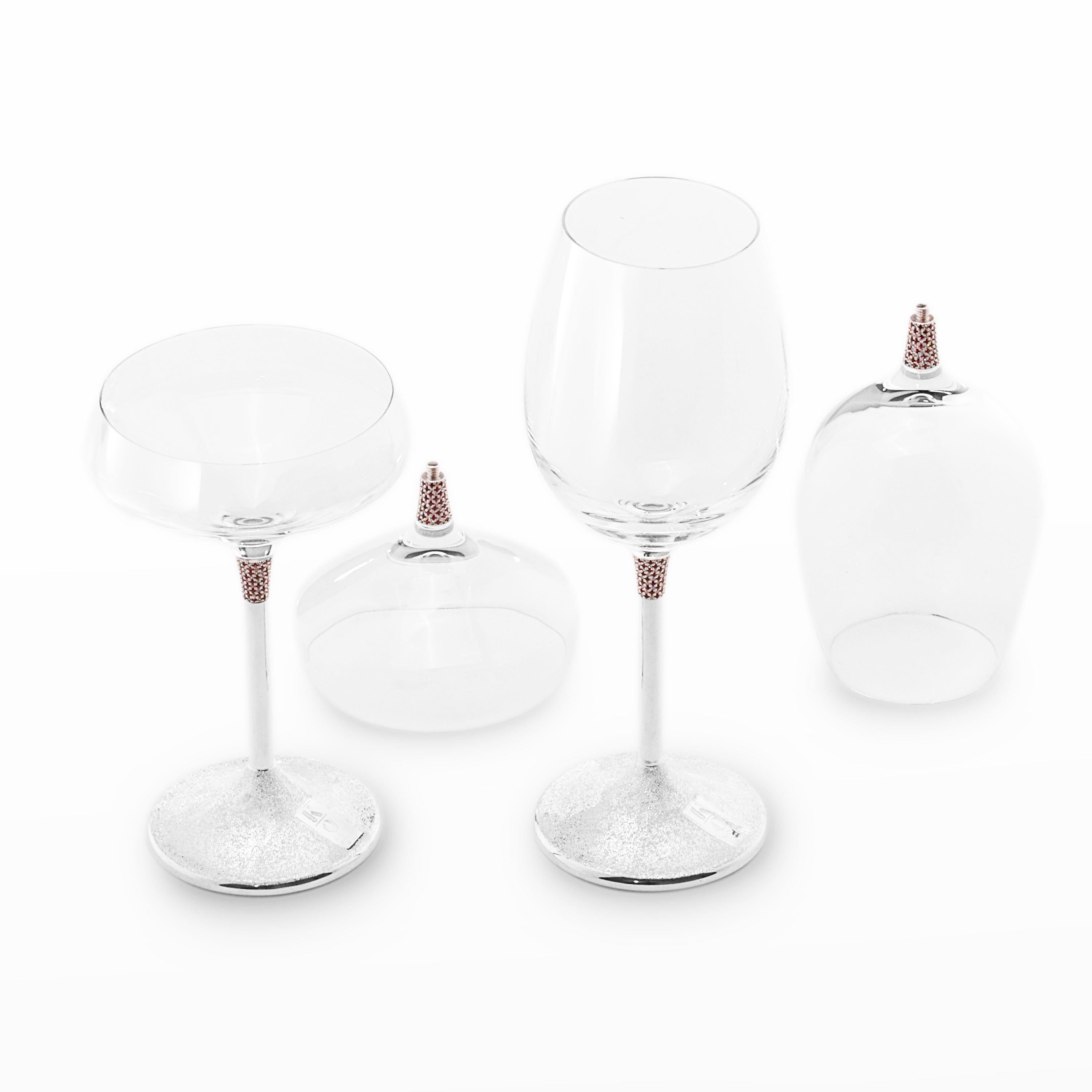 Set von 2 Wein-Tellergläsern, Sterlingsilber, anpassbar im Angebot 1