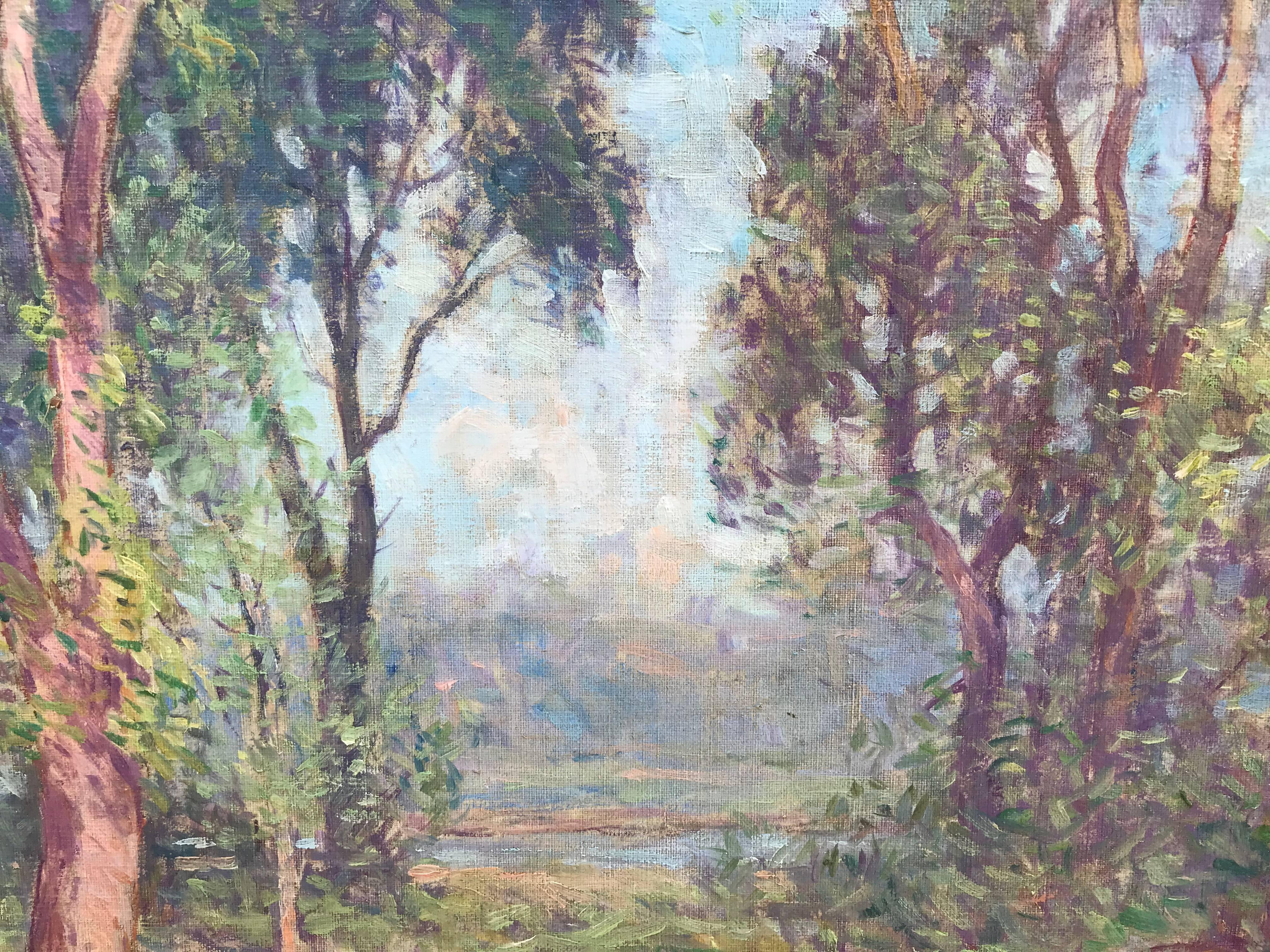 „Woodland Vista“ (Grau), Landscape Painting, von Winfield Scott Clime