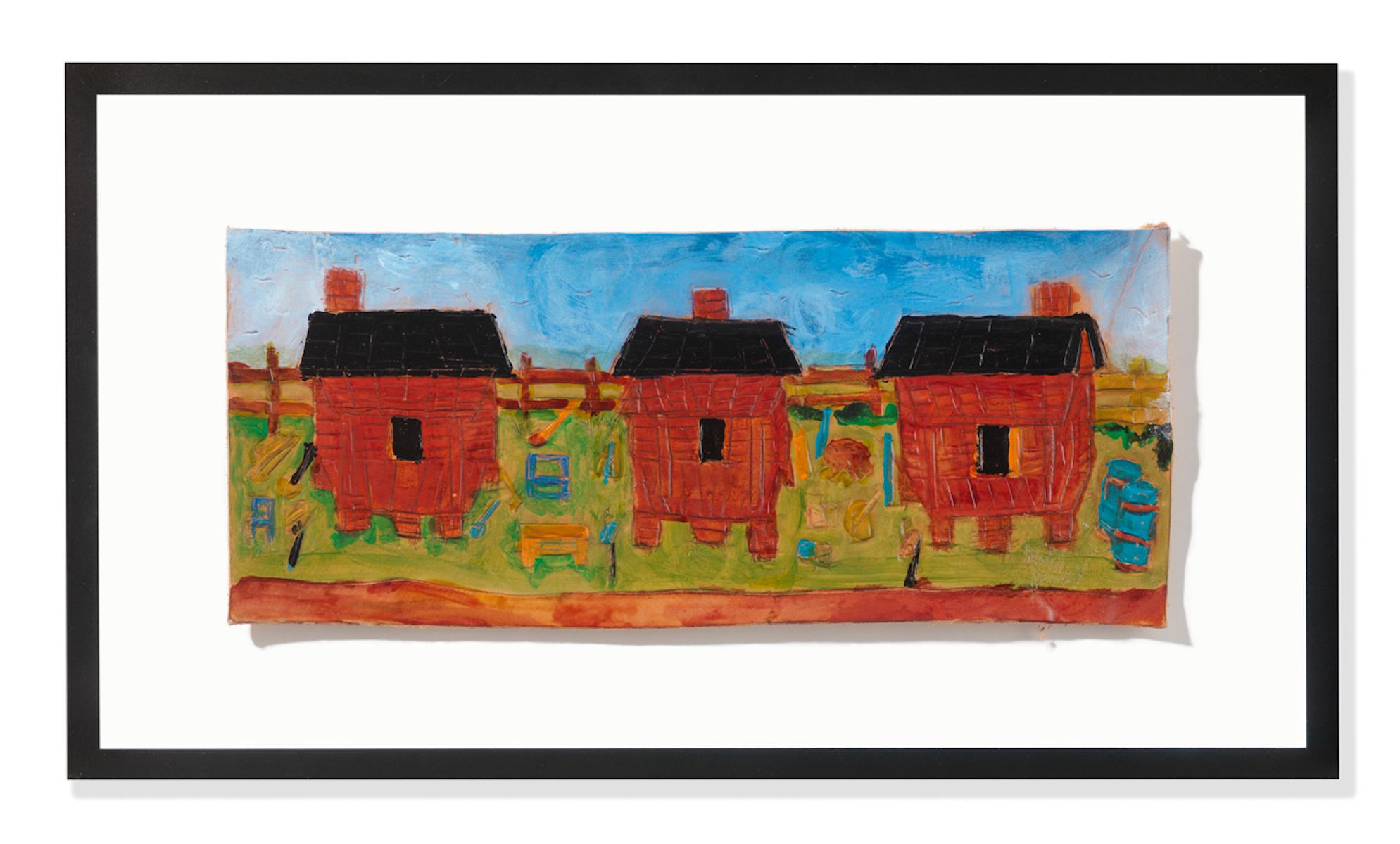 Three Houses - Painting by Winfred Rembert