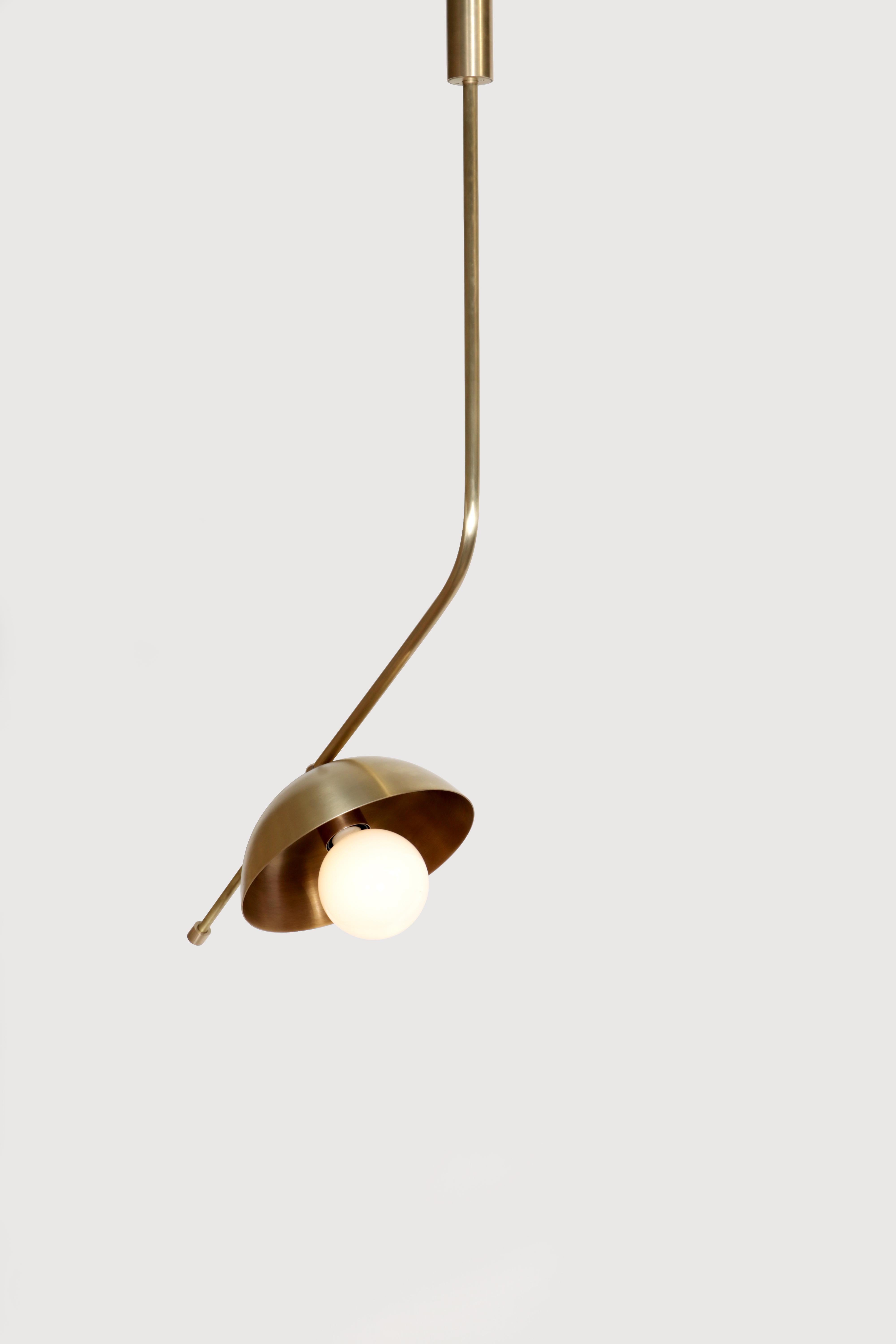 Wing 1 Brass Dome Pendant Lamp by Lamp Shaper
Dimensions: D 53.5 x W 53.5 x H 114.5 cm.
Materials: Brass.

Different finishes available: raw brass, aged brass, burnt brass and brushed brass Please contact us.

All our lamps can be wired according to
