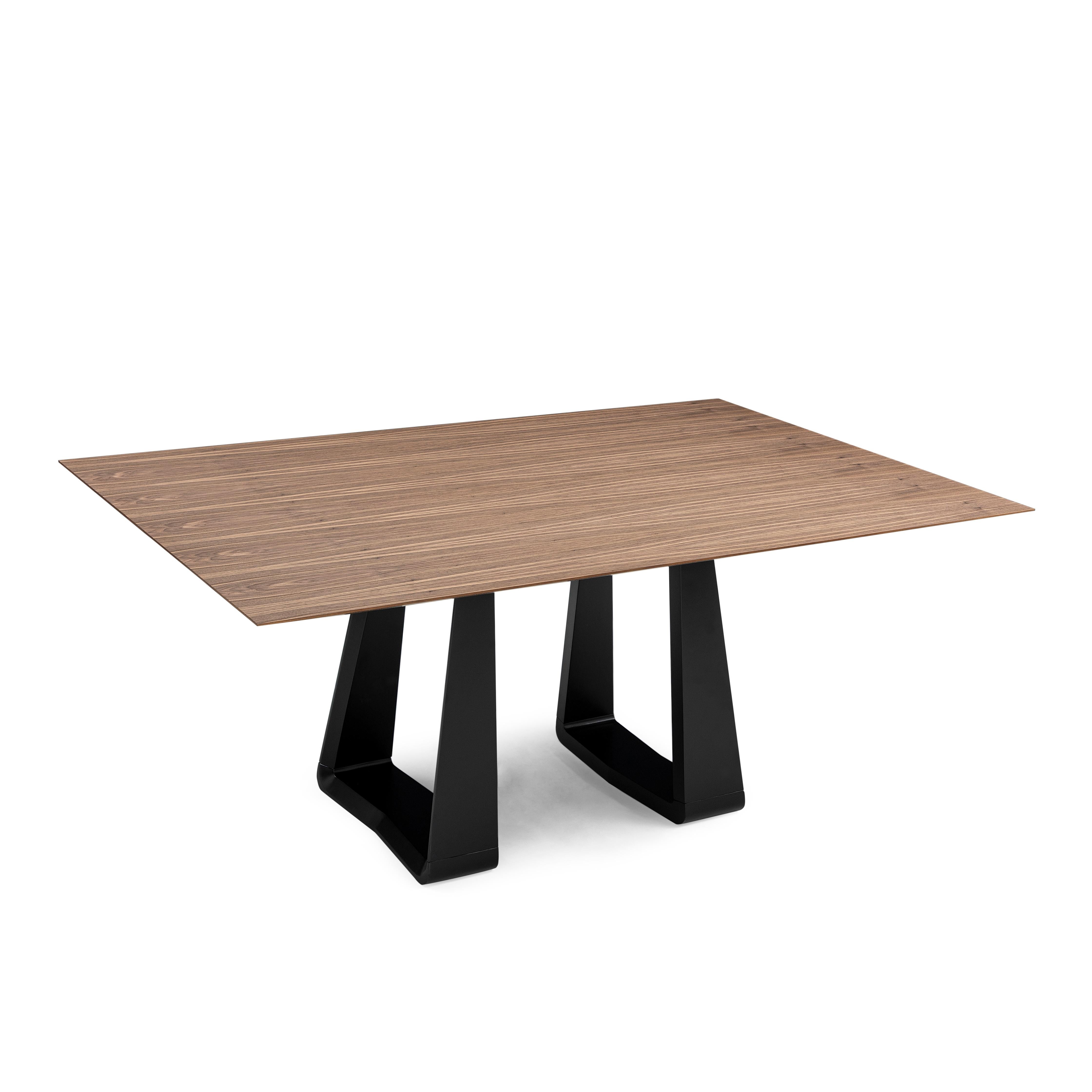 Brazilian Wing Dining Table with a Walnut Wood Veneered Table Top and Black Base 67'' For Sale