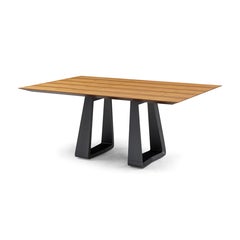 Modern Walnut Dining Table Teak Veneer Top and Graphite Finish Base