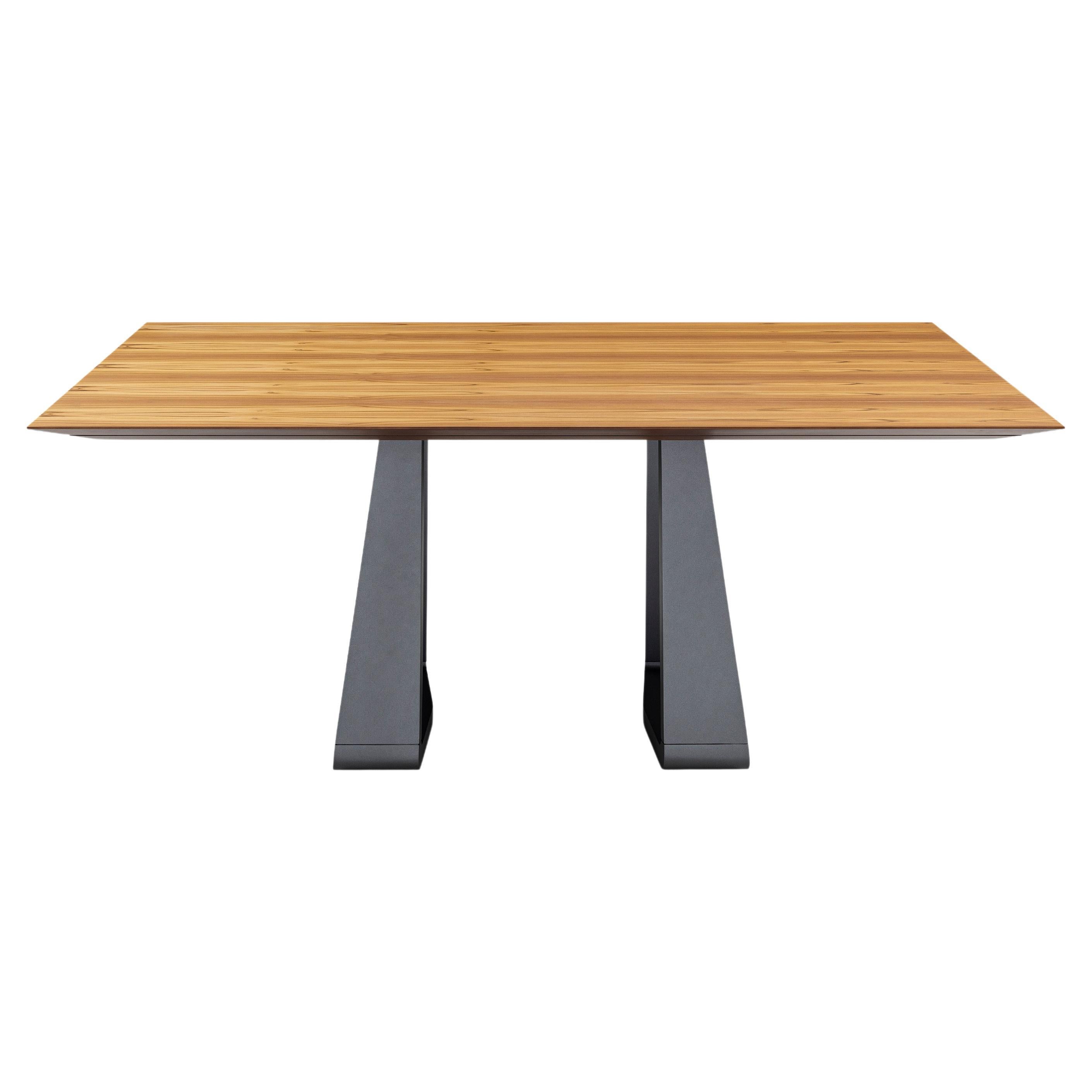 Dining Table with 67-Inch Teak Veneer Top and Graphite Finish Base – Wing Design