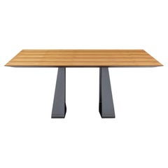 Dining Table with 67-Inch Teak Veneer Top and Graphite Finish Base – Wing Design