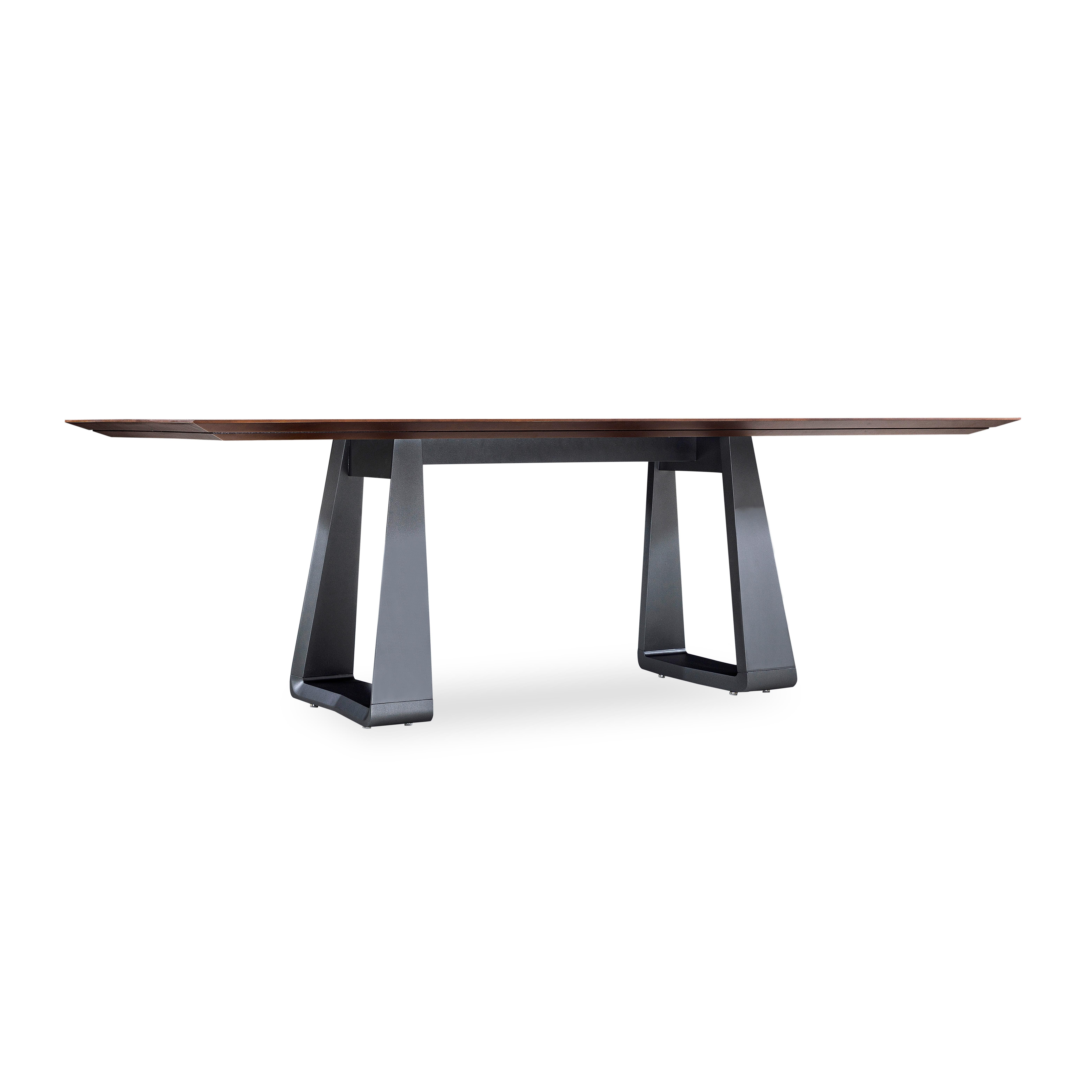 Brazilian Wing Dining Table with Chamfered Walnut Veneered Table Top and Graphite Base 86' For Sale