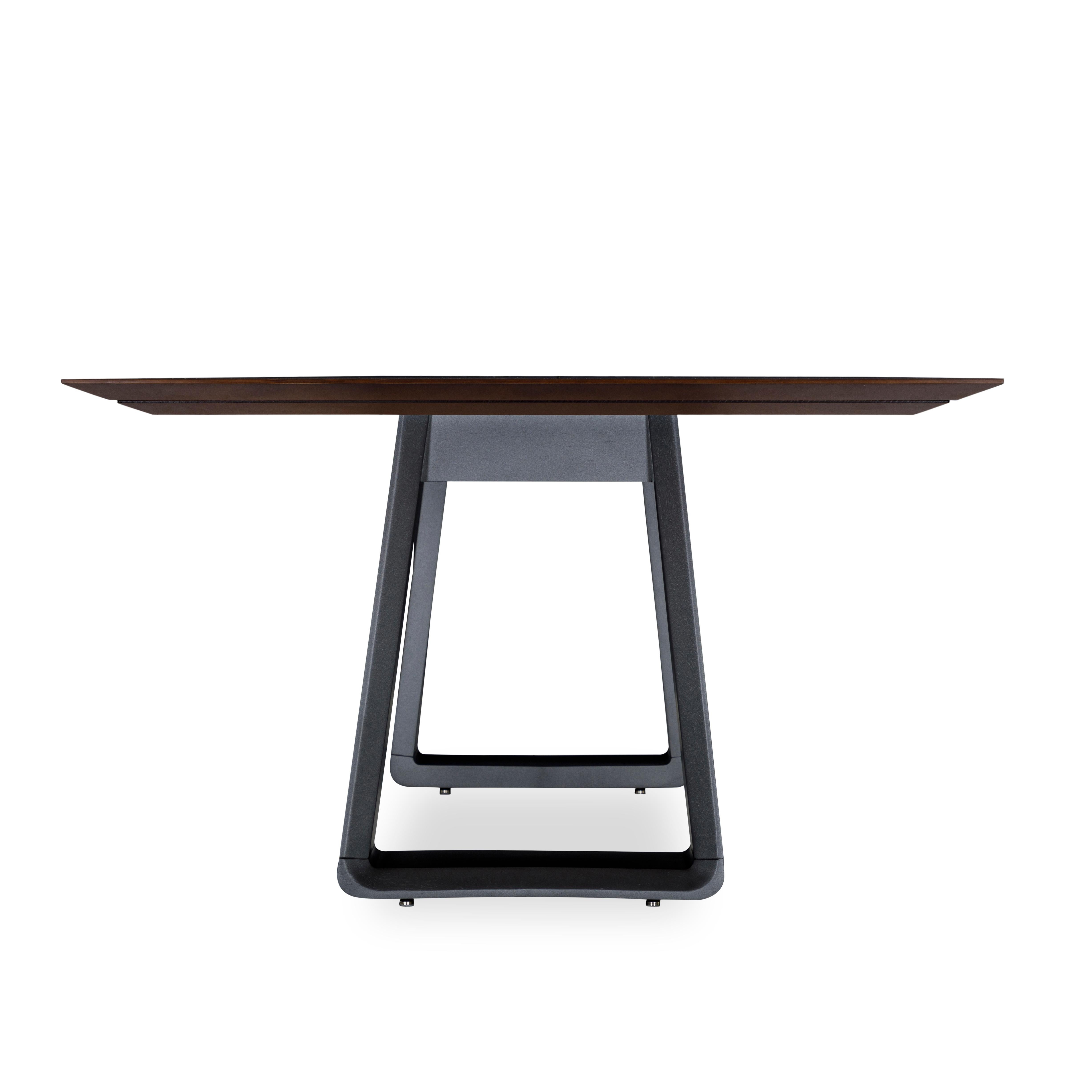 Contemporary Wing Dining Table with Chamfered Walnut Veneered Table Top and Graphite Base 86' For Sale