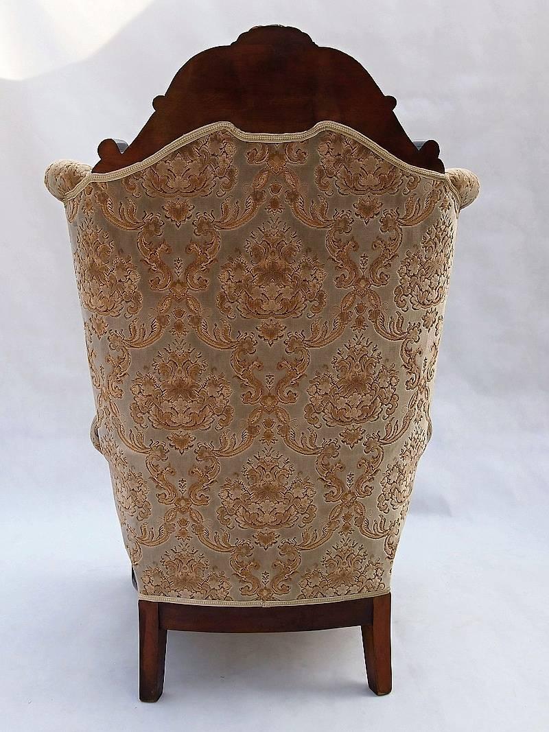 European 19th Century Hand Carved Walnut Wing Chair 