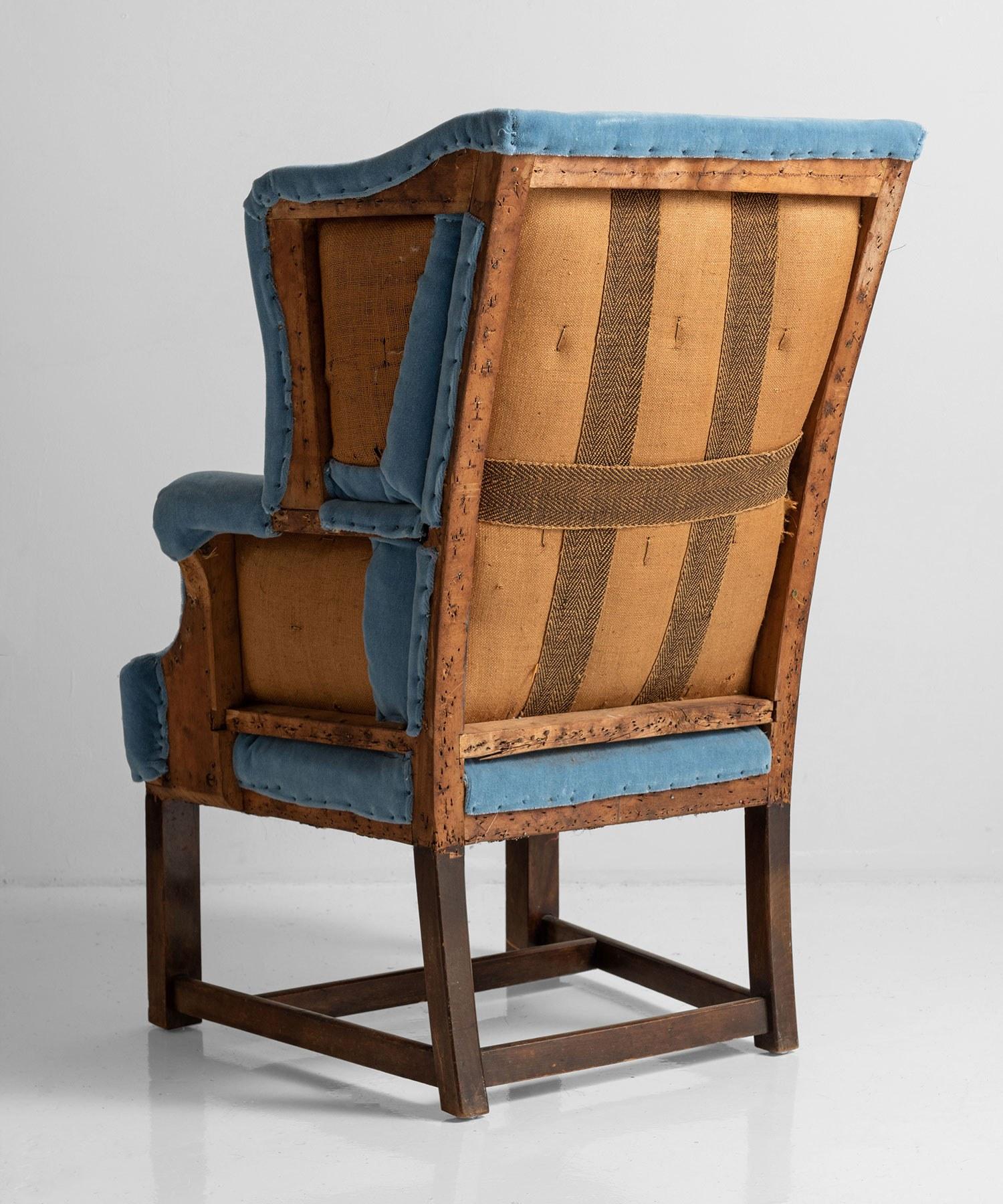 English Wing Armchair in 100% Mohair Velvet