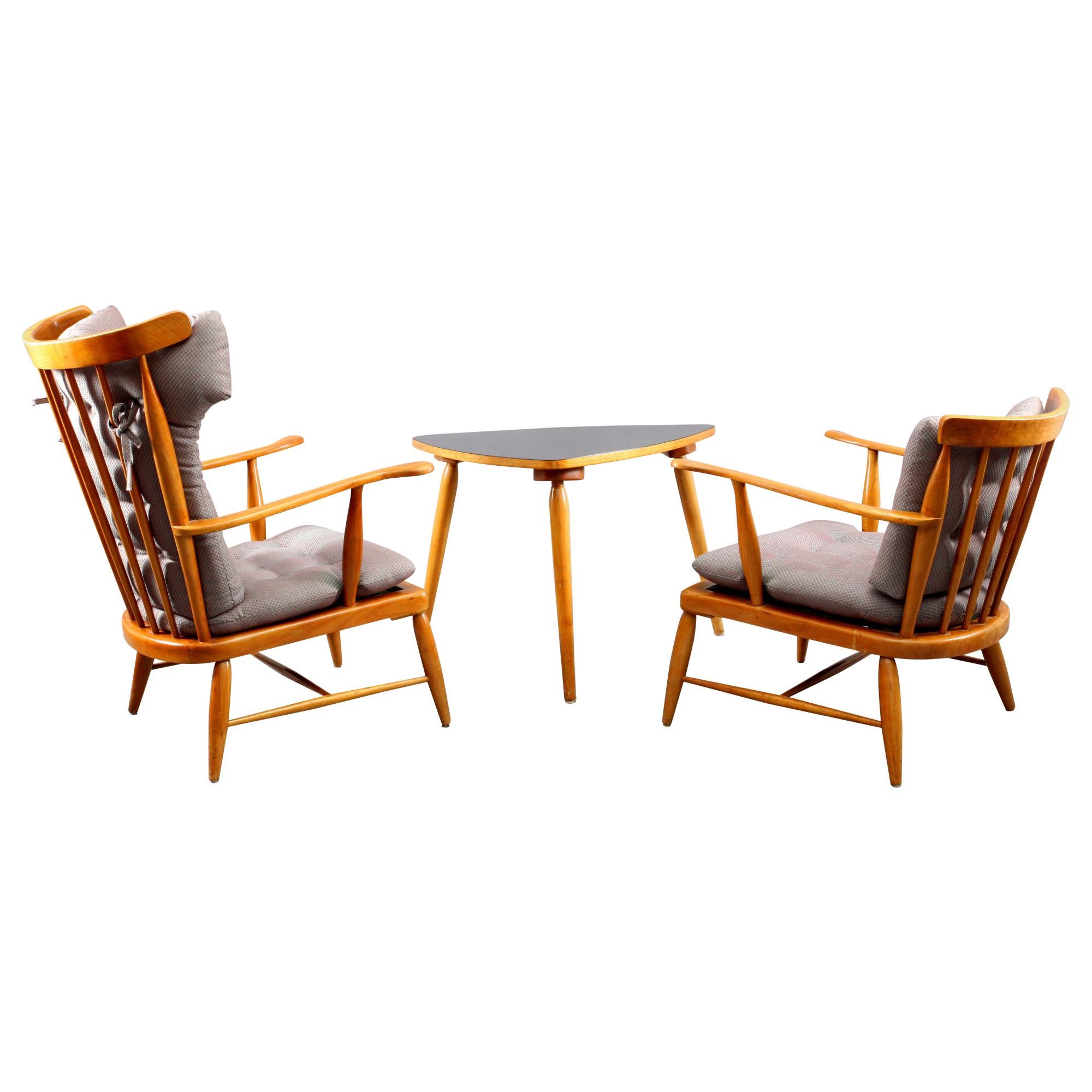 Wing Back Chair, Armchair and Triangle Table Anna Lülja Praun, Vienna, 1953