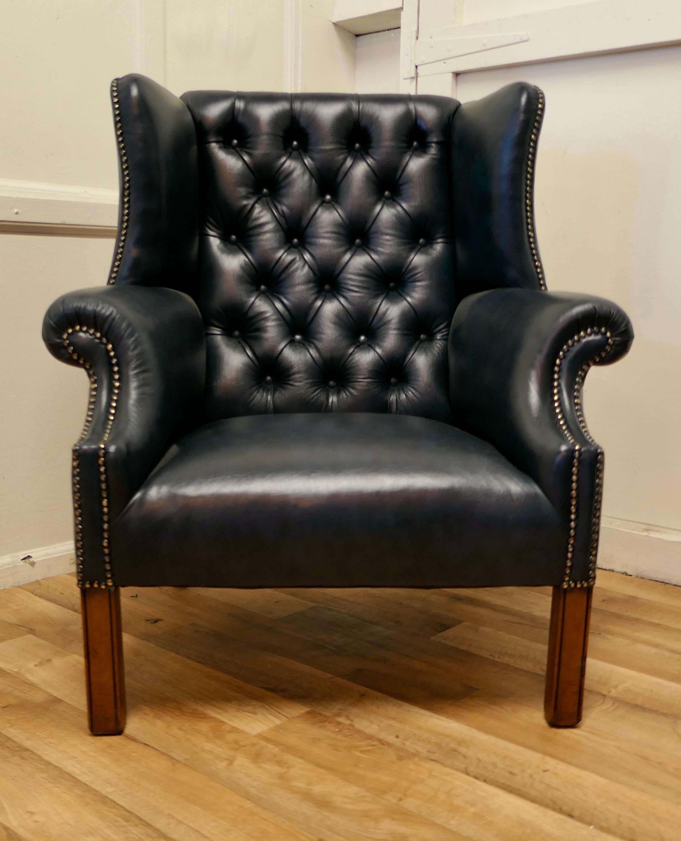 Wing Back Hall Porters Leather or Chesterfield Library Chair In Good Condition In Chillerton, Isle of Wight
