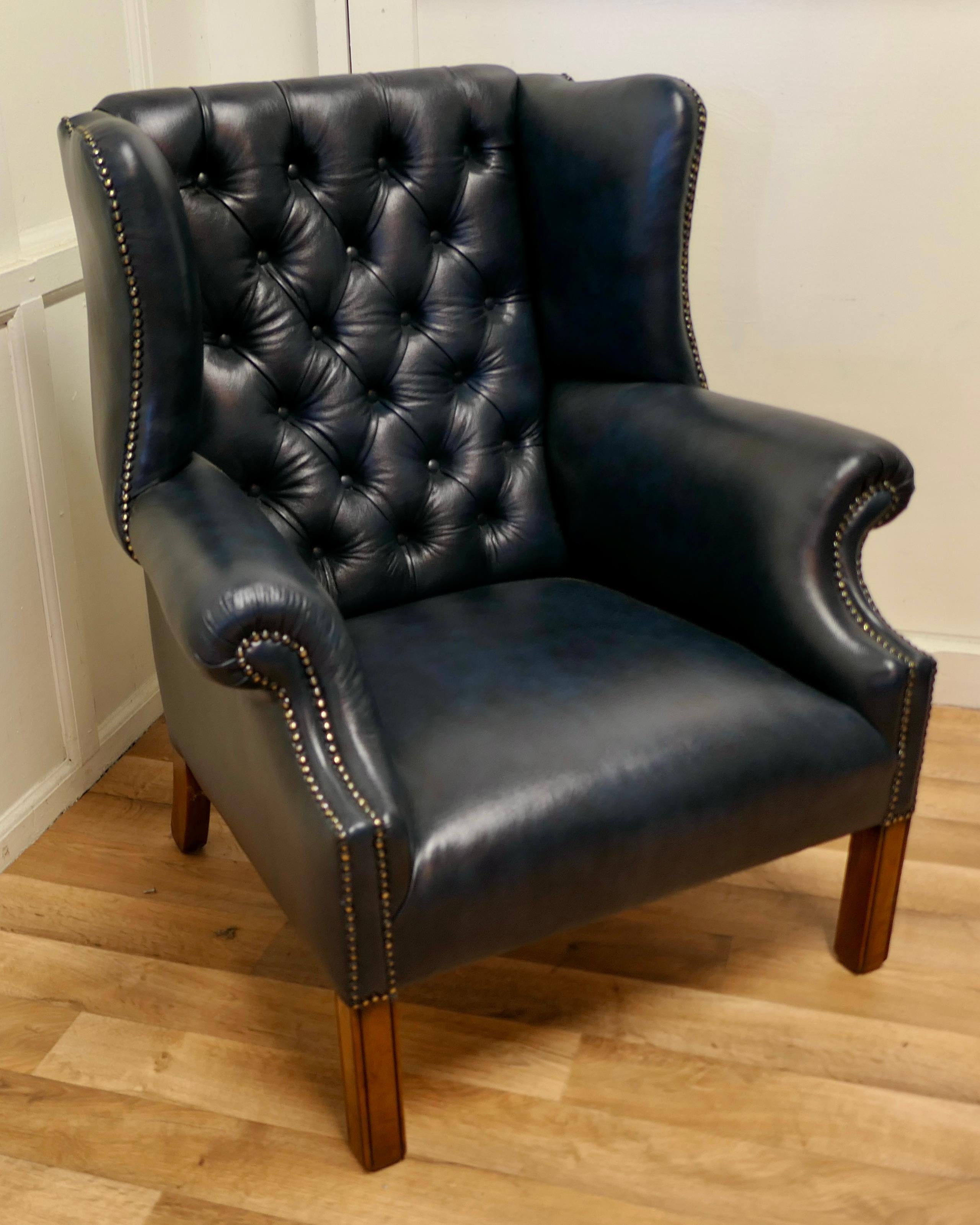 19th Century Wing Back Hall Porters Leather or Chesterfield Library Chair