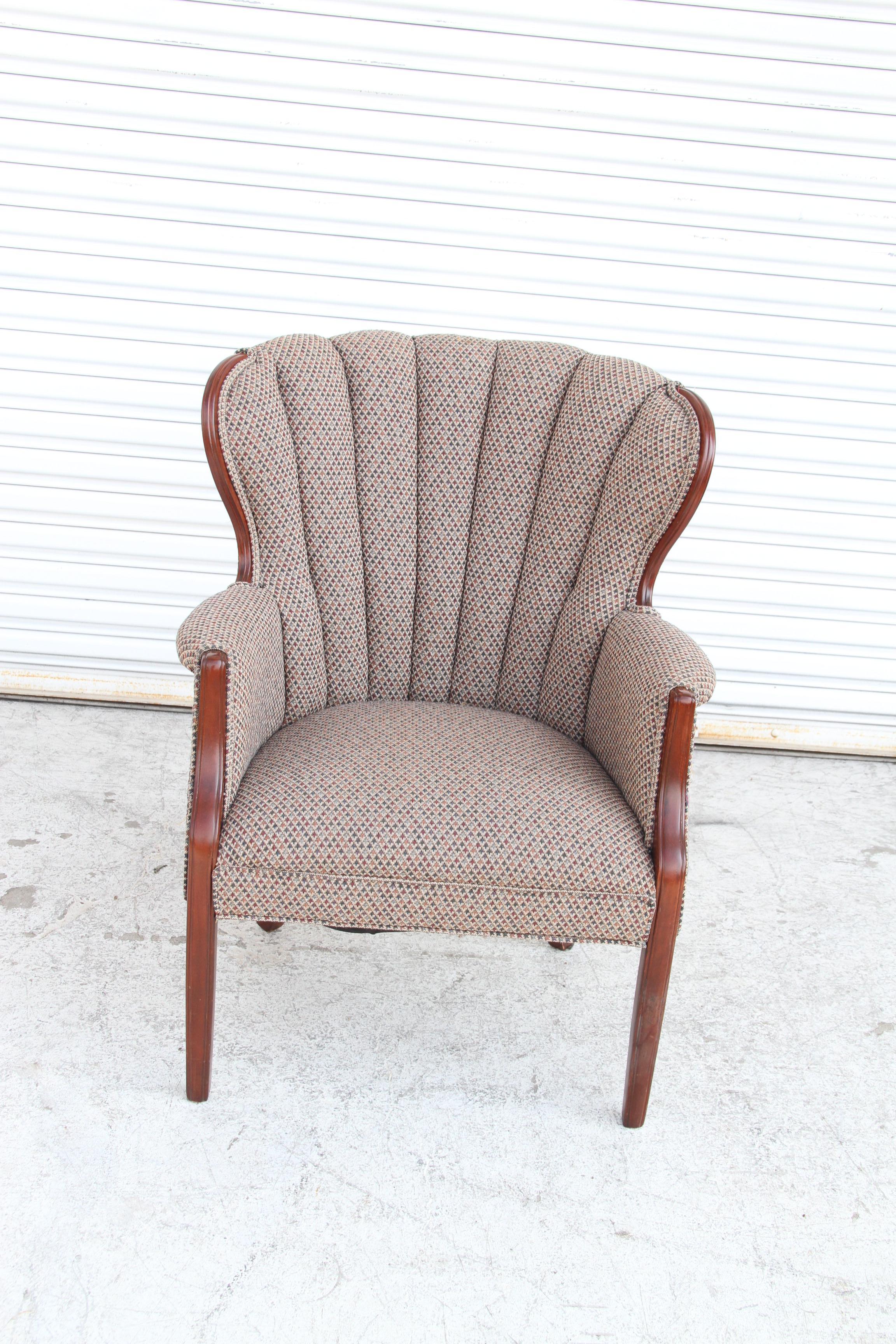 American Wing Back Lounge Chair with Channel Back Upholstery For Sale