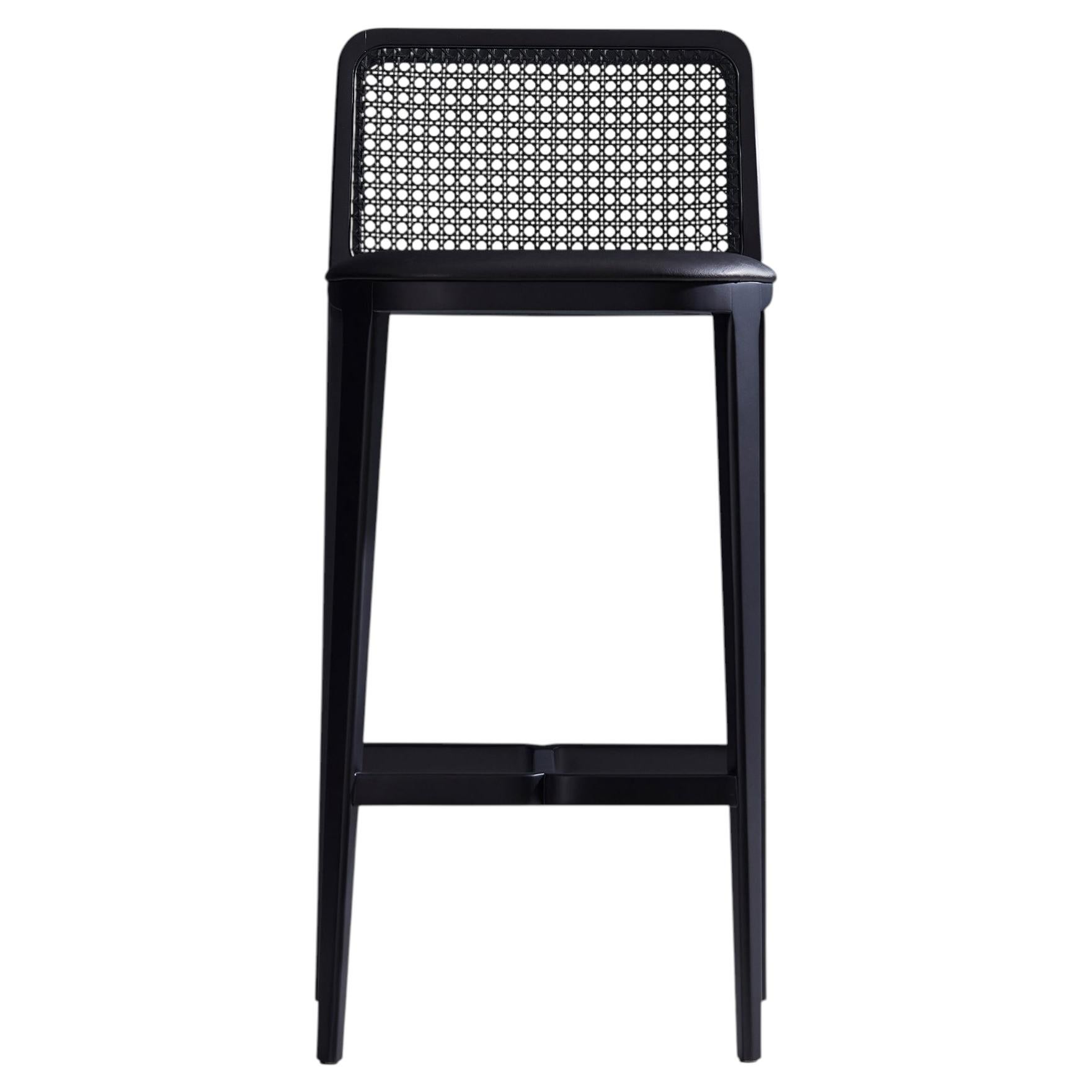 Wing Bar Stool by Simonini, Solid Wood, Custom Height, Black Finish