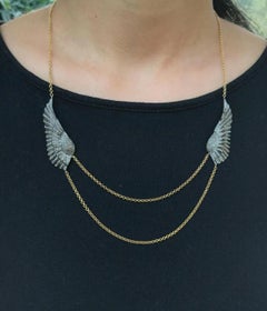 Wing Chain Necklace Pave Diamond 925 Silver Diamond Necklace For Christmas Gift.