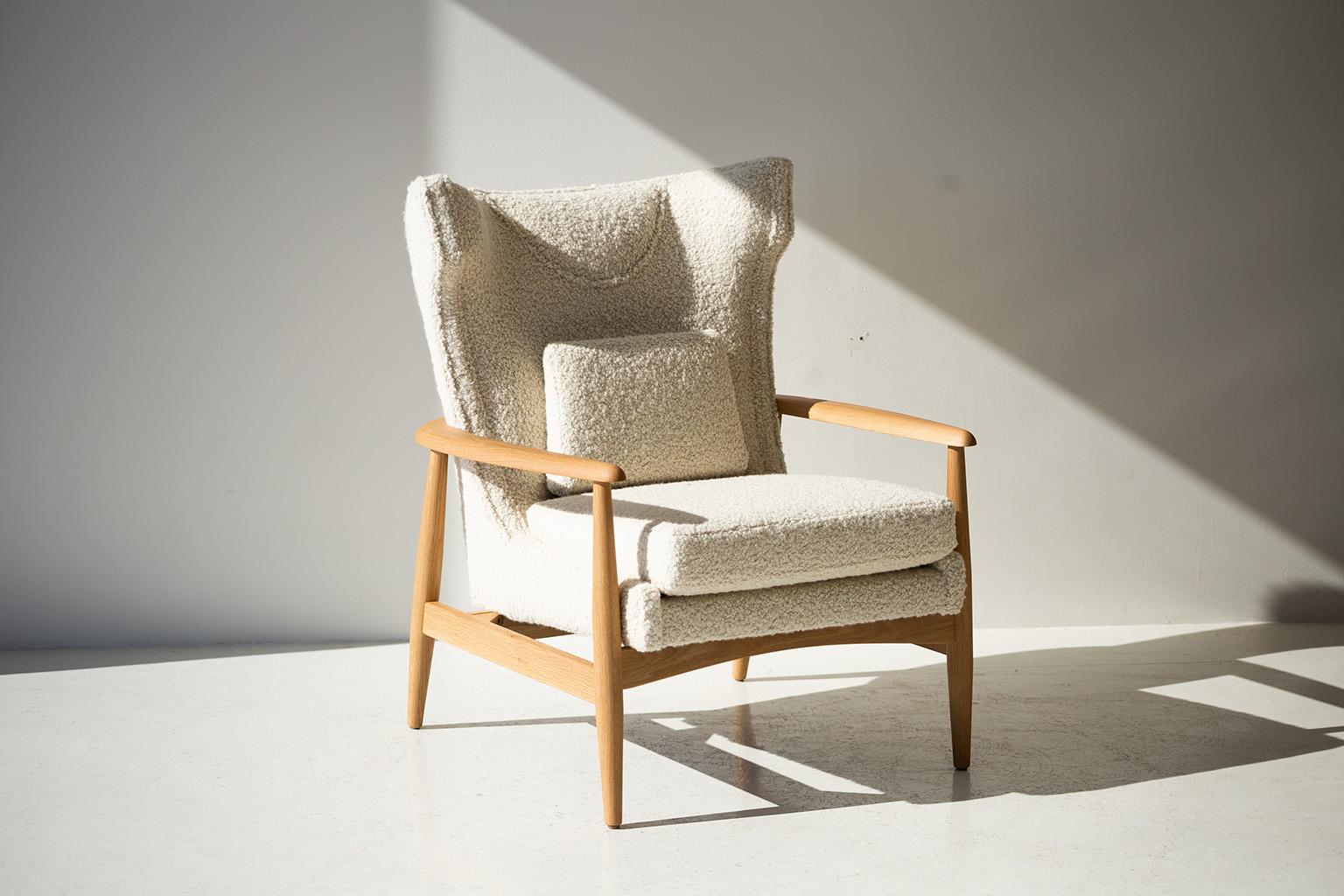 Wing Chair in Boucle by Lawrence Peabody For Sale at 1stDibs