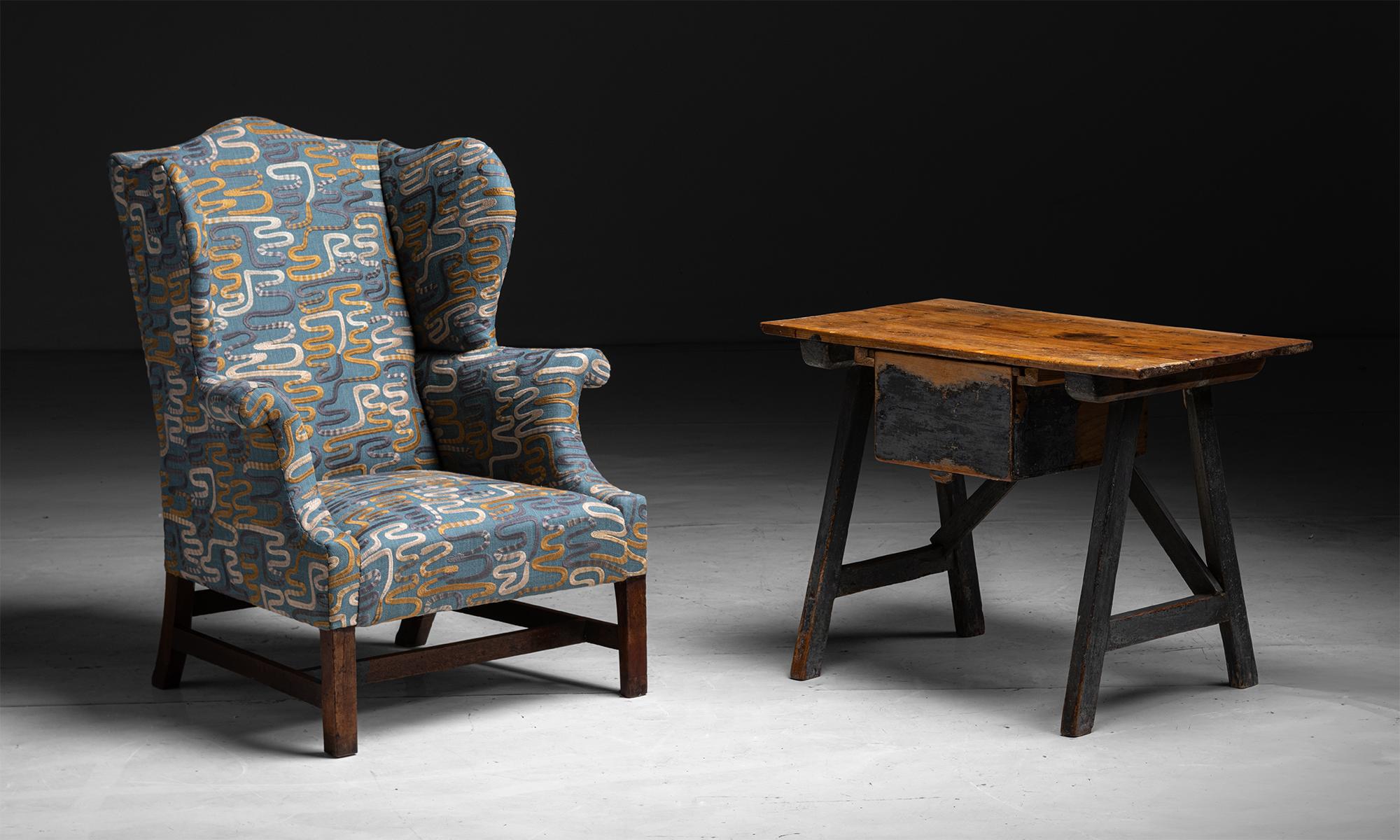 Wing Chair in Embroidered Linen by Pierre Frey, England circa 1810 2