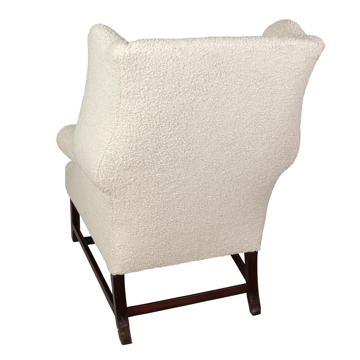 American Wing Chair in White Bouclé Fabric For Sale
