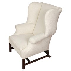 Wing Chair in White Bouclé Fabric