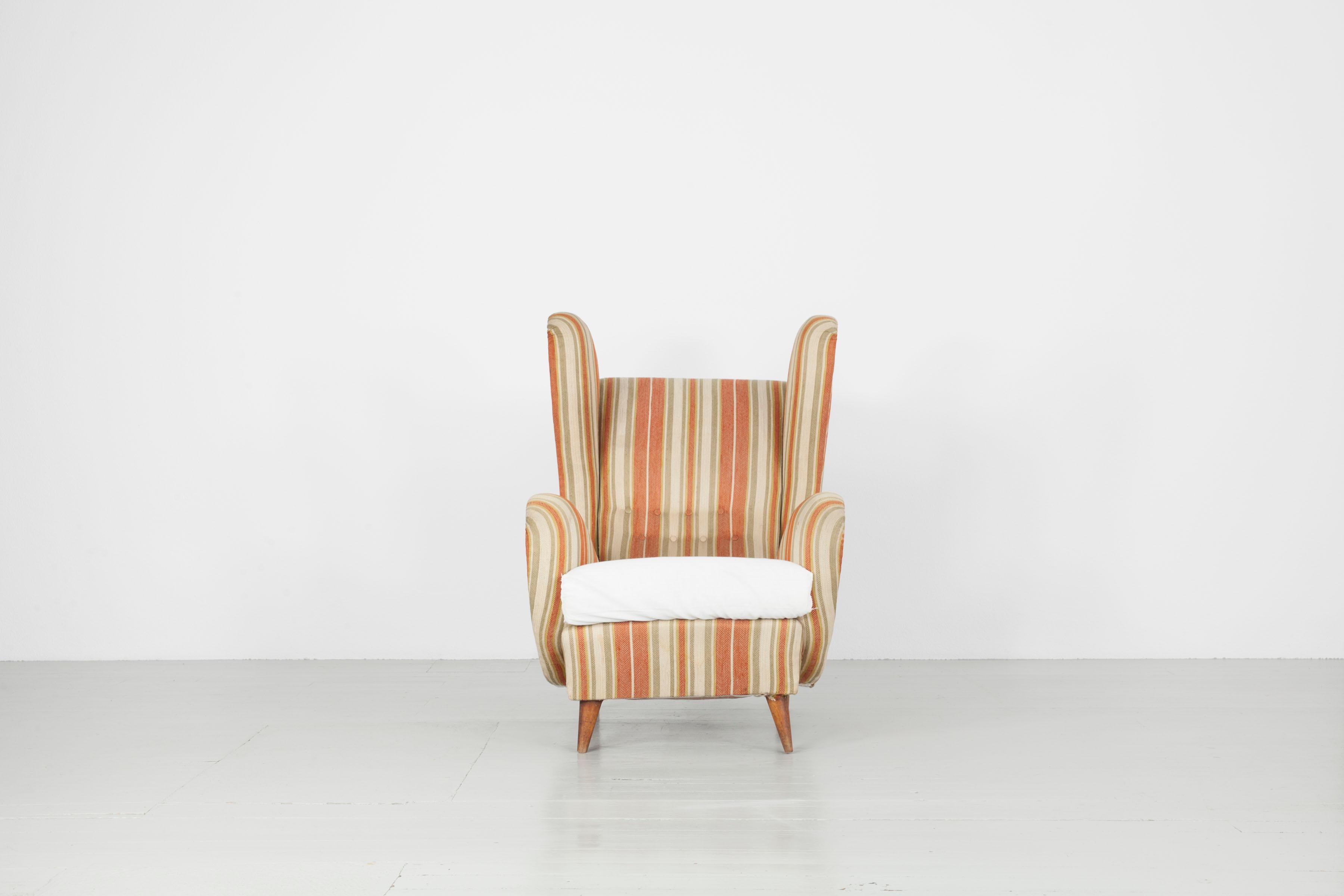 Mid-Century Modern Wing Chair, Italy, 1940s