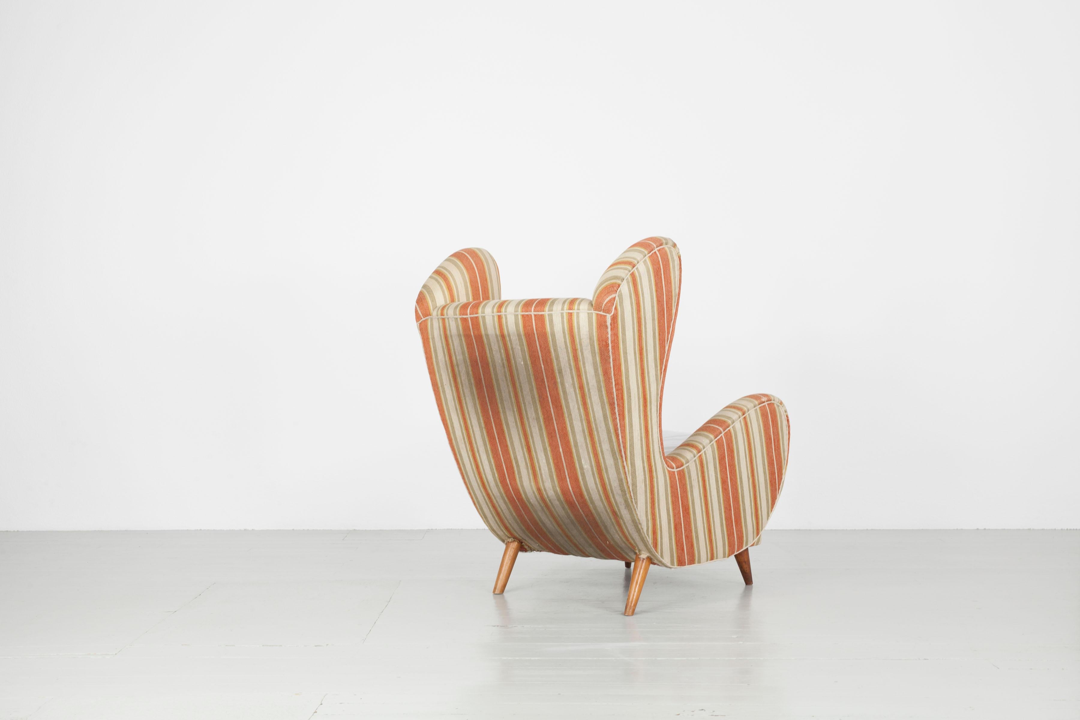Textile Wing Chair, Italy, 1940s