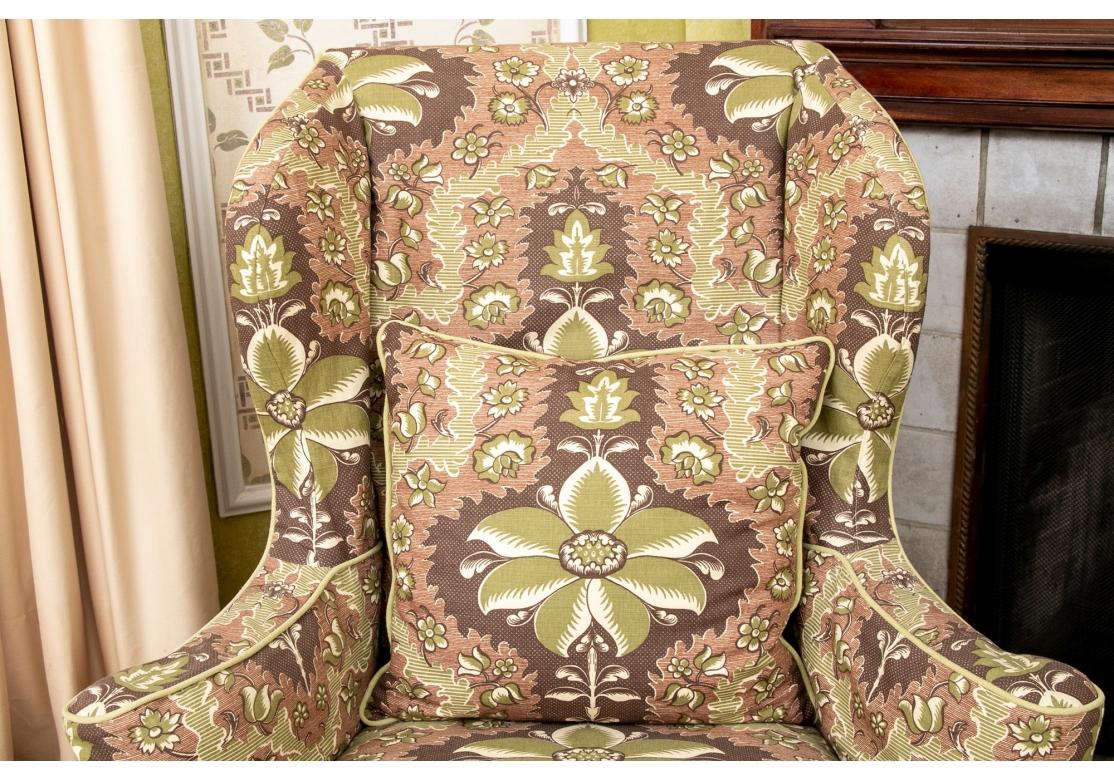 Queen Anne Wing Chair Pair In Custom Clarence House Slipcovers For Sale