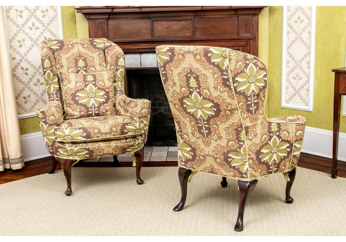 Fabric Wing Chair Pair In Custom Clarence House Slipcovers For Sale